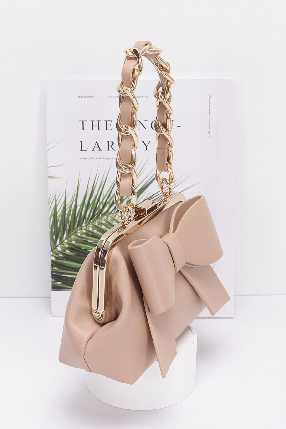 Faux Leather Ribbon Chain Handle Party Clutch - Image 2