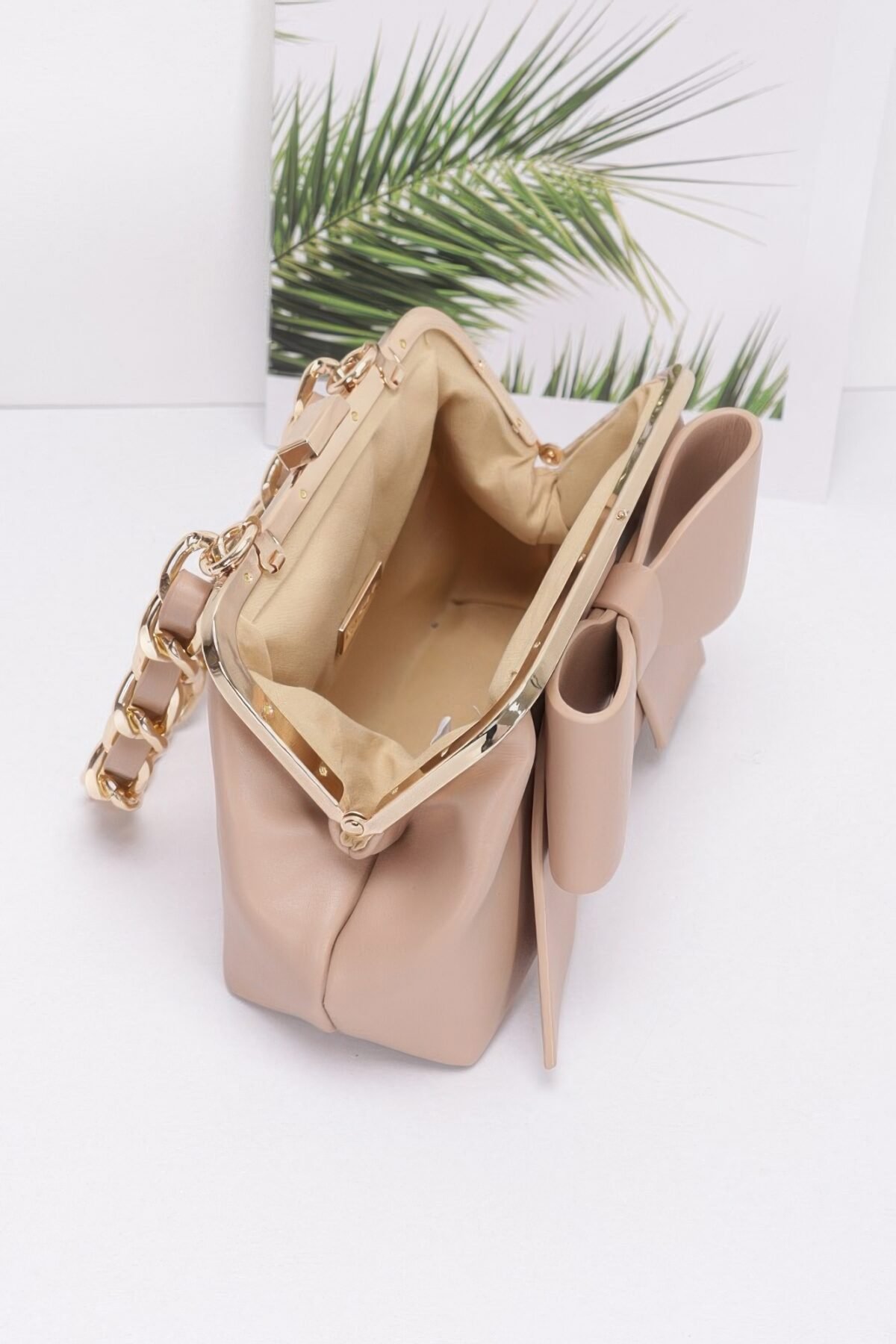Faux Leather Ribbon Chain Handle Party Clutch - Image 4