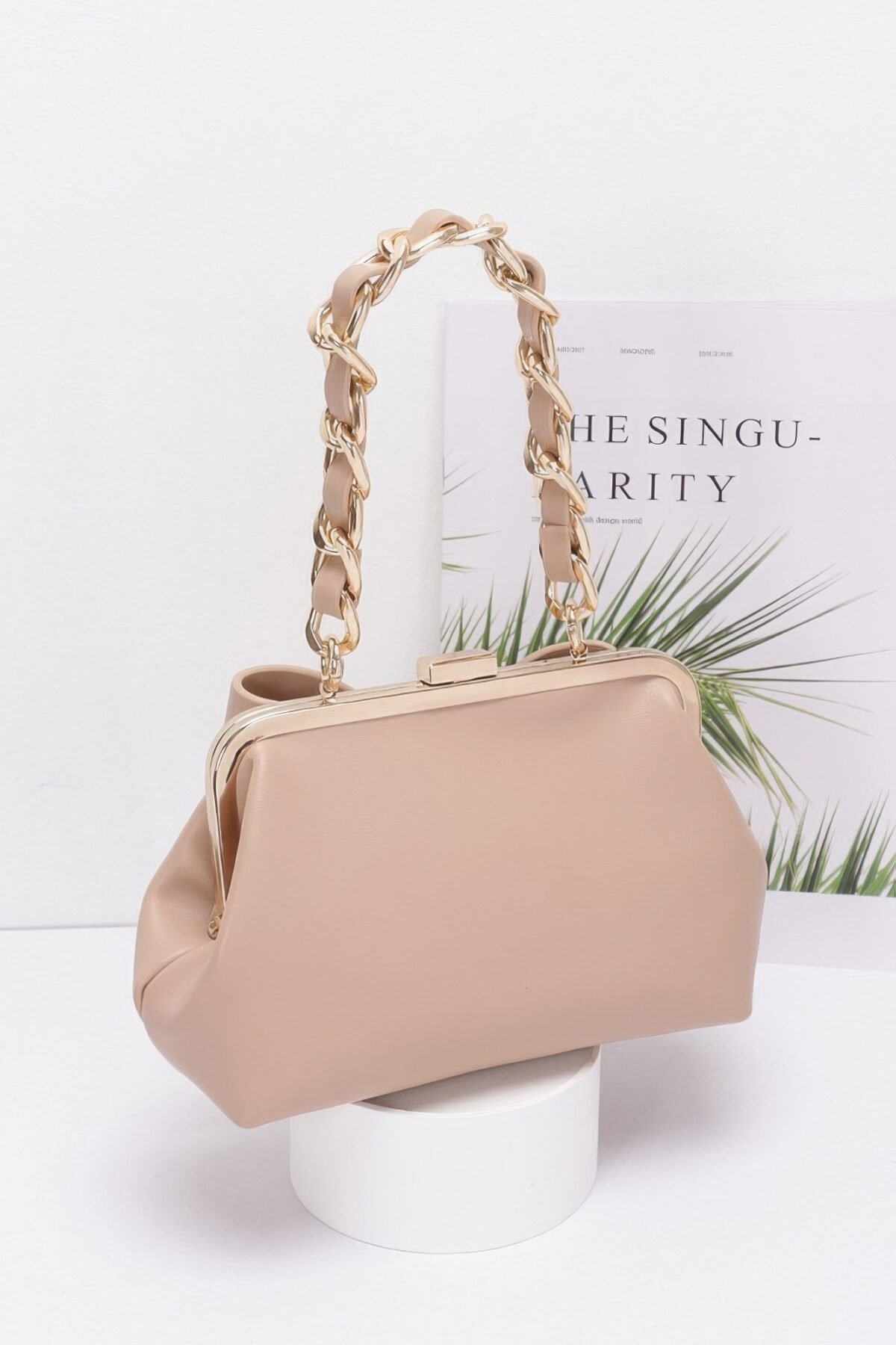Faux Leather Ribbon Chain Handle Party Clutch - Image 5