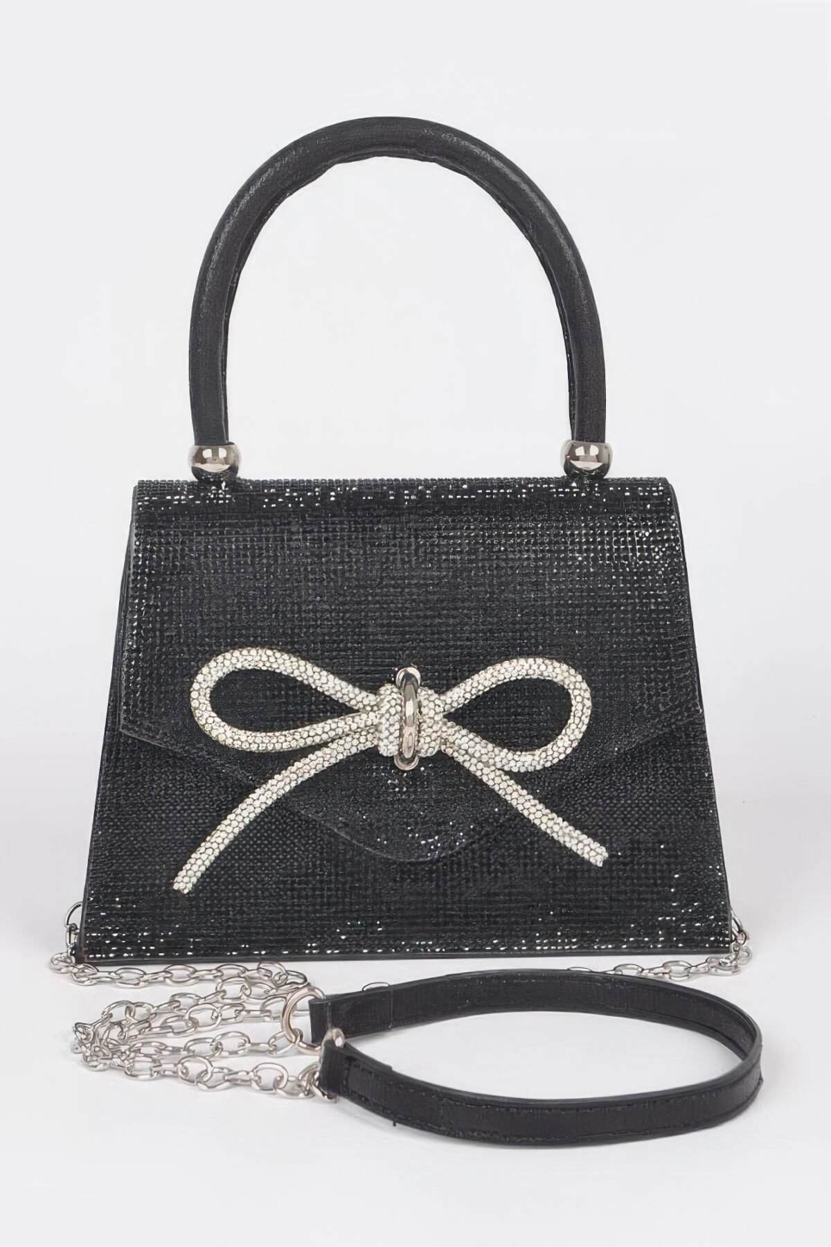 Rhinestone Ribbon Top Handle Bag - Image 1