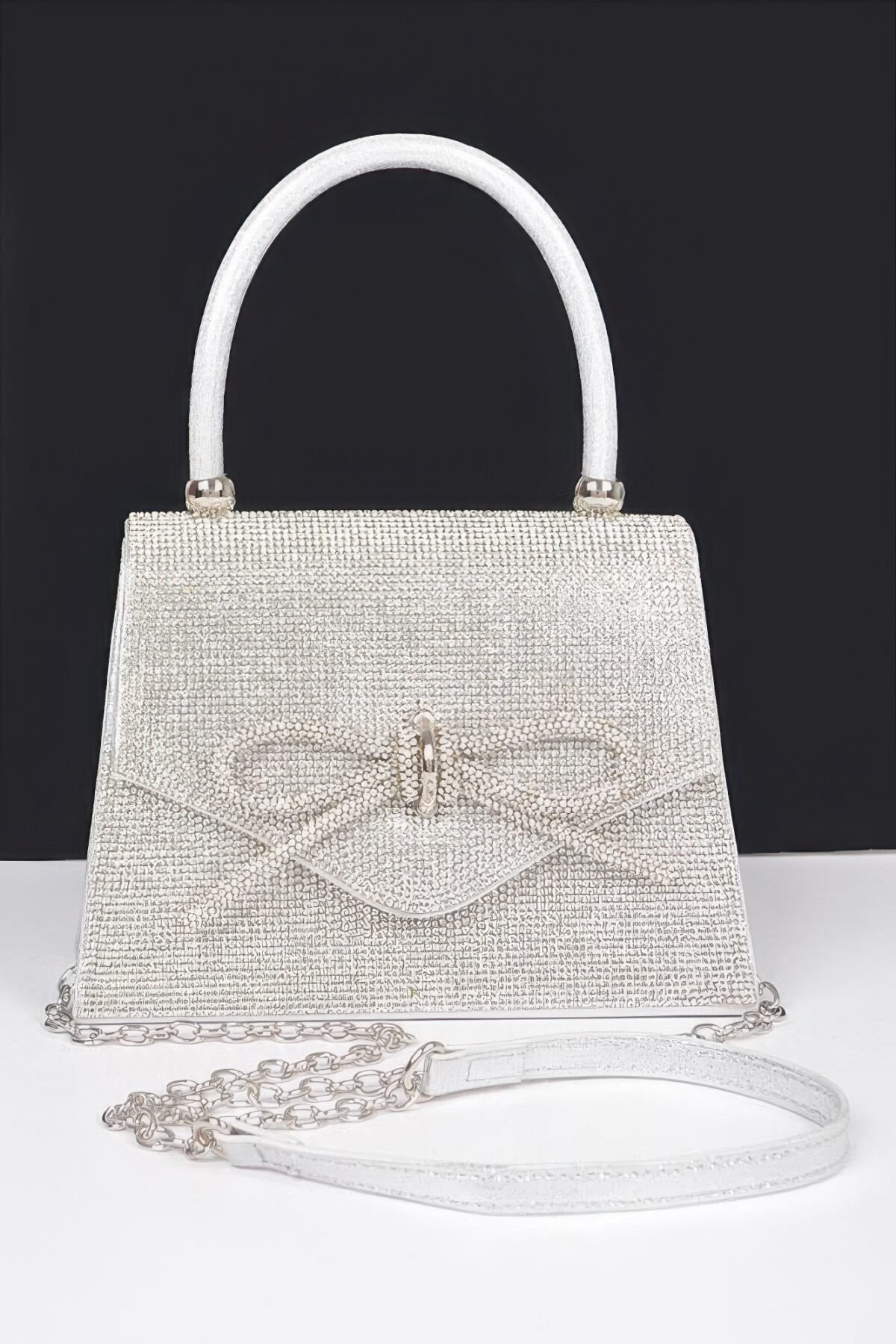 Rhinestone Ribbon Top Handle Bag - Image 7