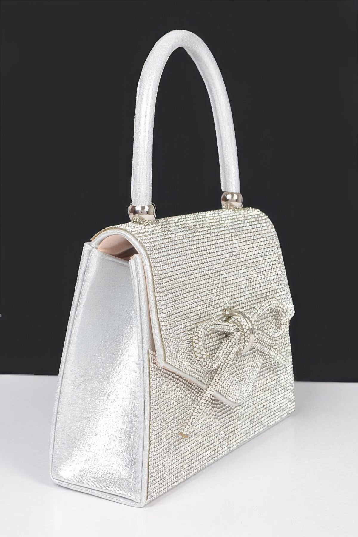 Rhinestone Ribbon Top Handle Bag - Image 9