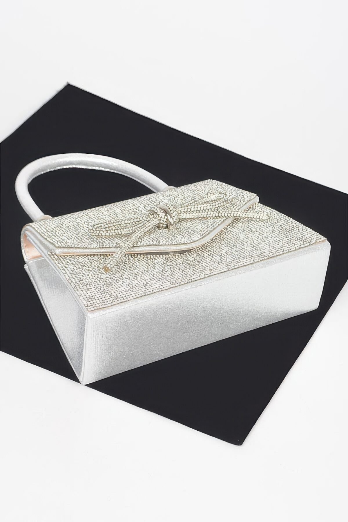 Rhinestone Ribbon Top Handle Bag - Image 11