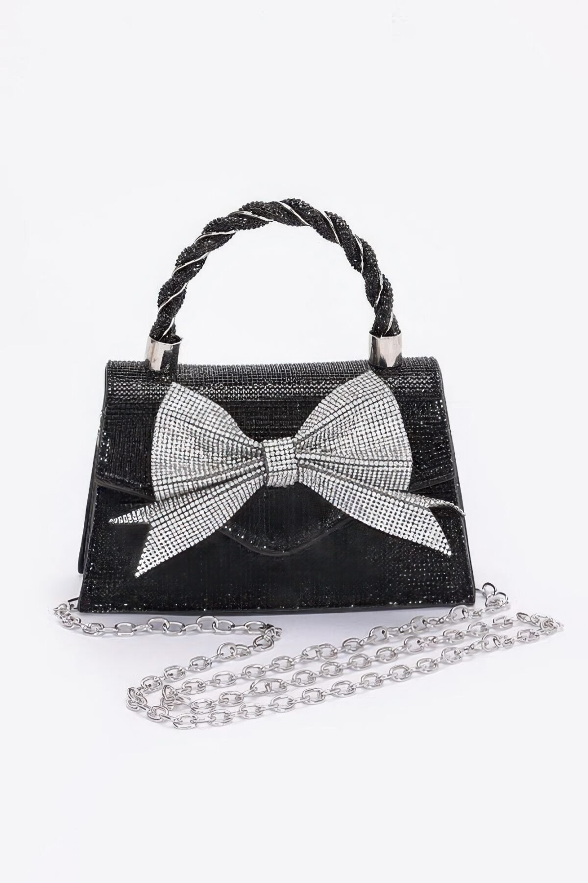 Rhinestone Ribbon Top Handle Flap Bag - Image 1