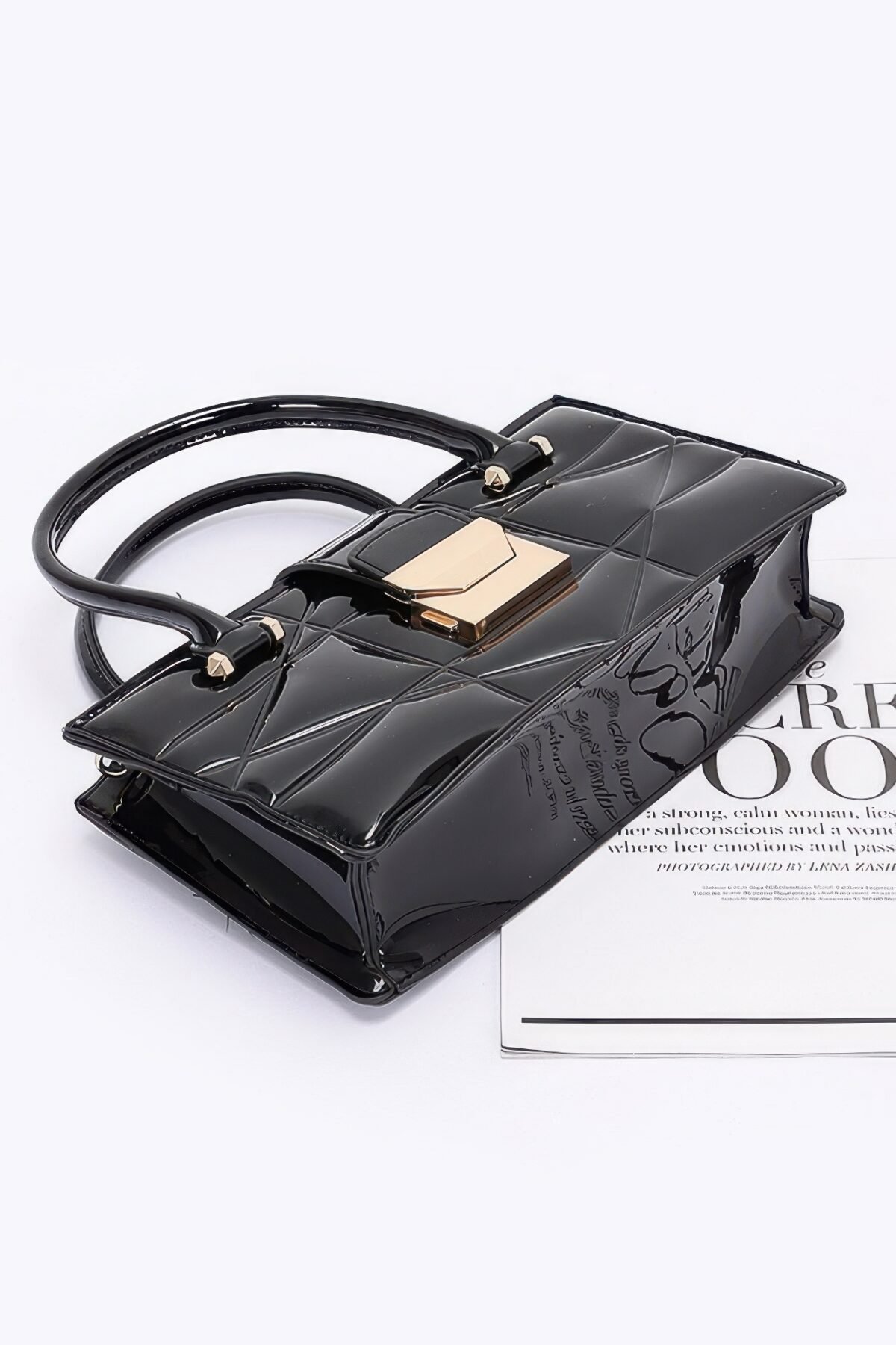 Embossed Enamel Handle Clutch - Image 4
