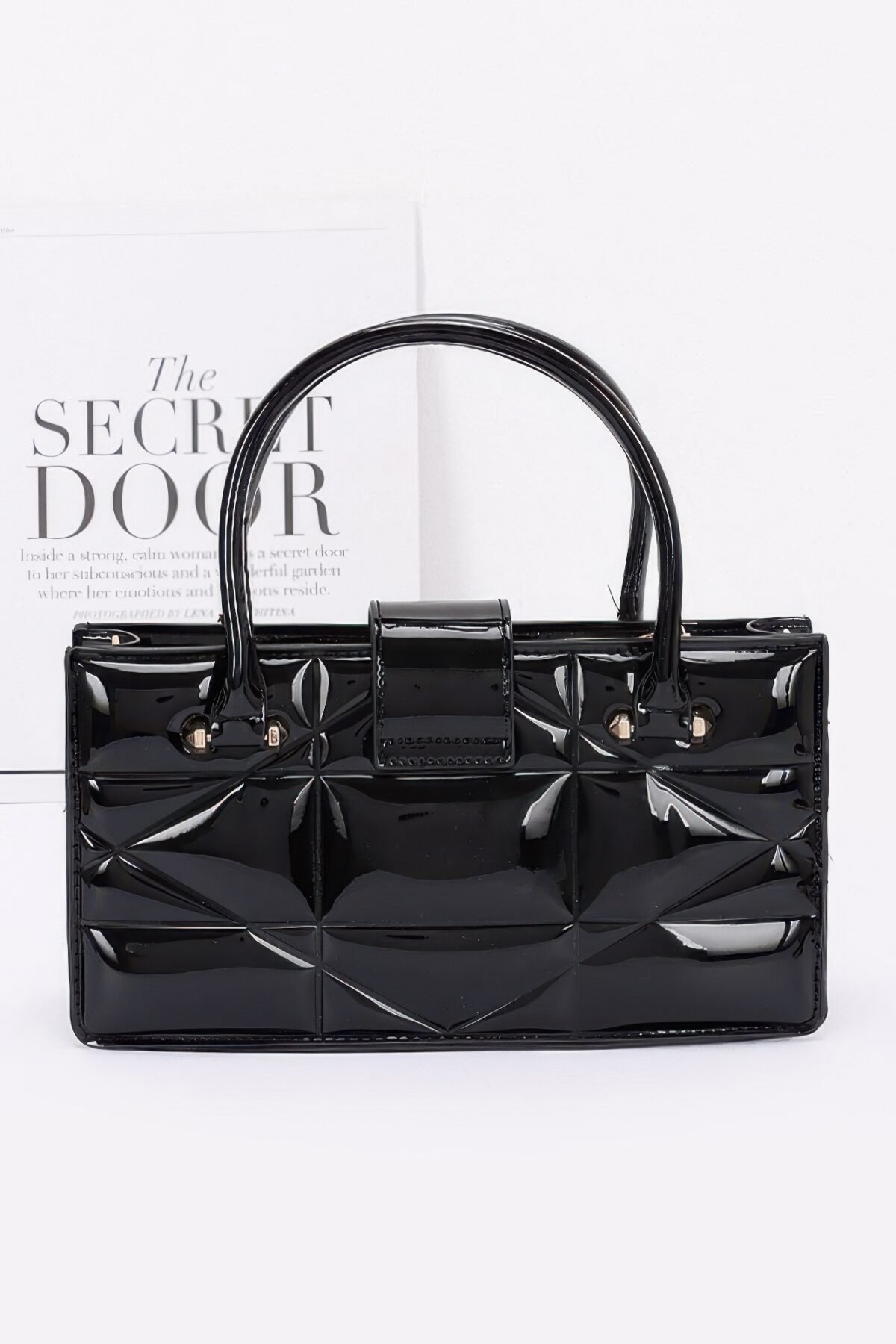 Embossed Enamel Handle Clutch - Image 5