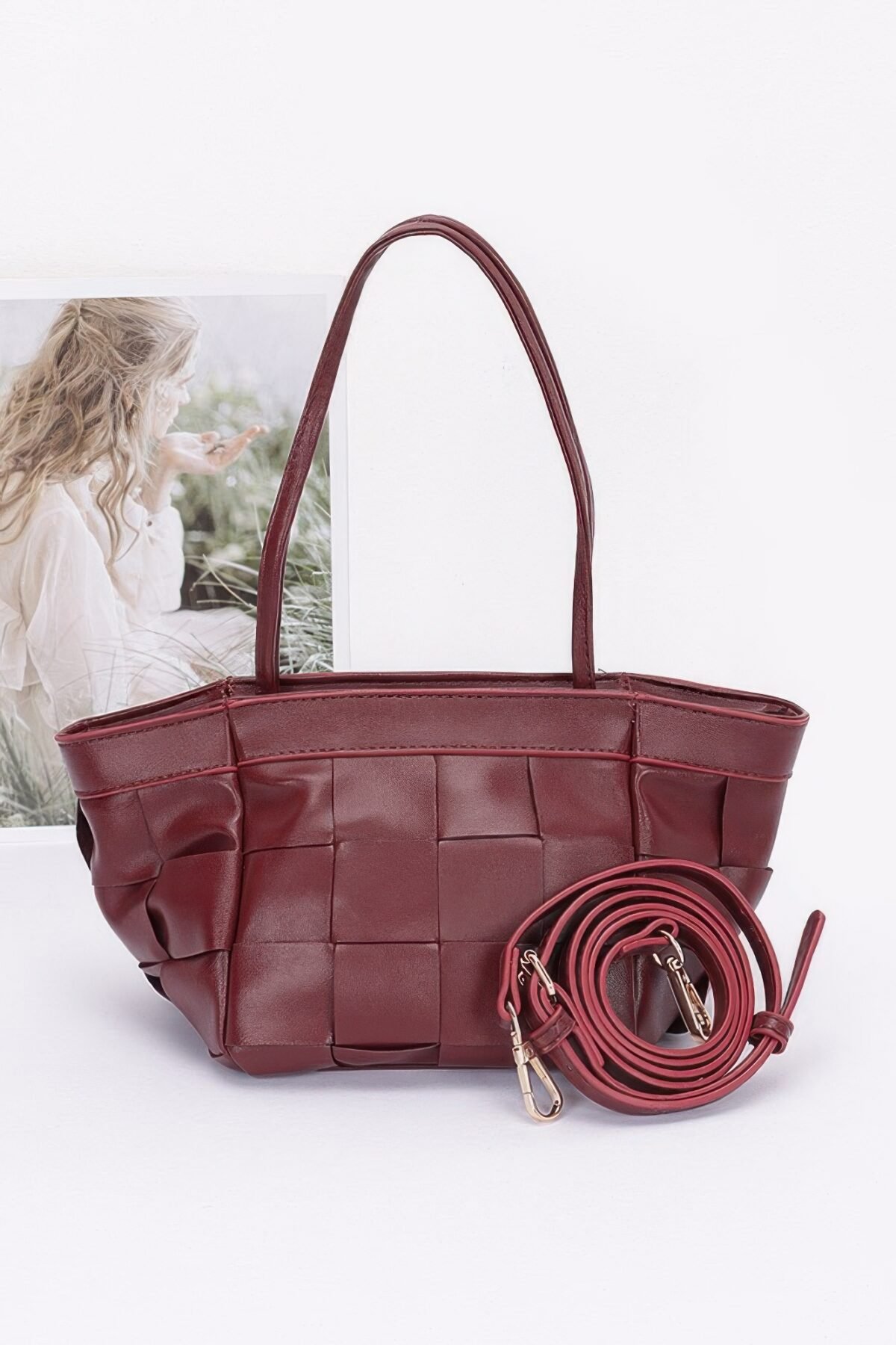 Faux Leather Braided Tote Bag - Image 1