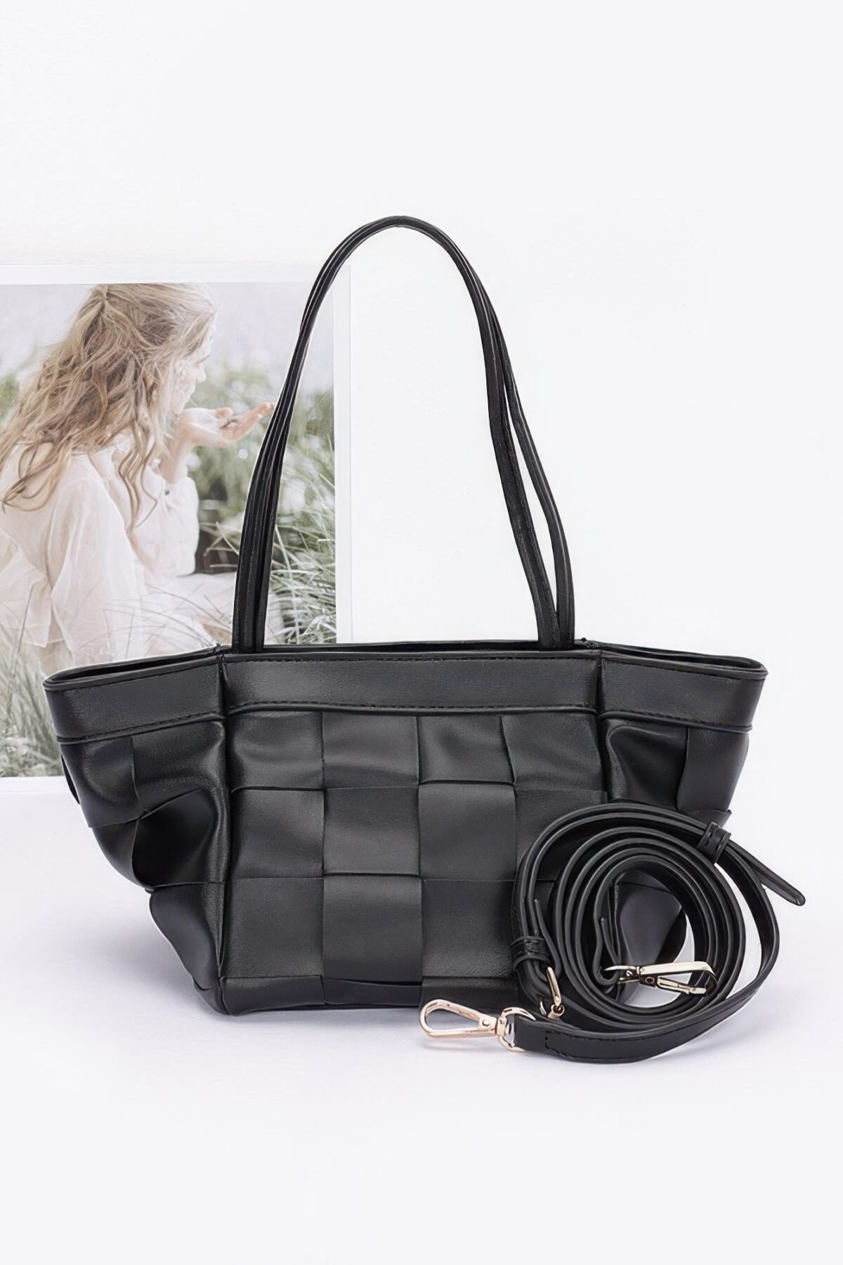 Faux Leather Braided Tote Bag - Image 6