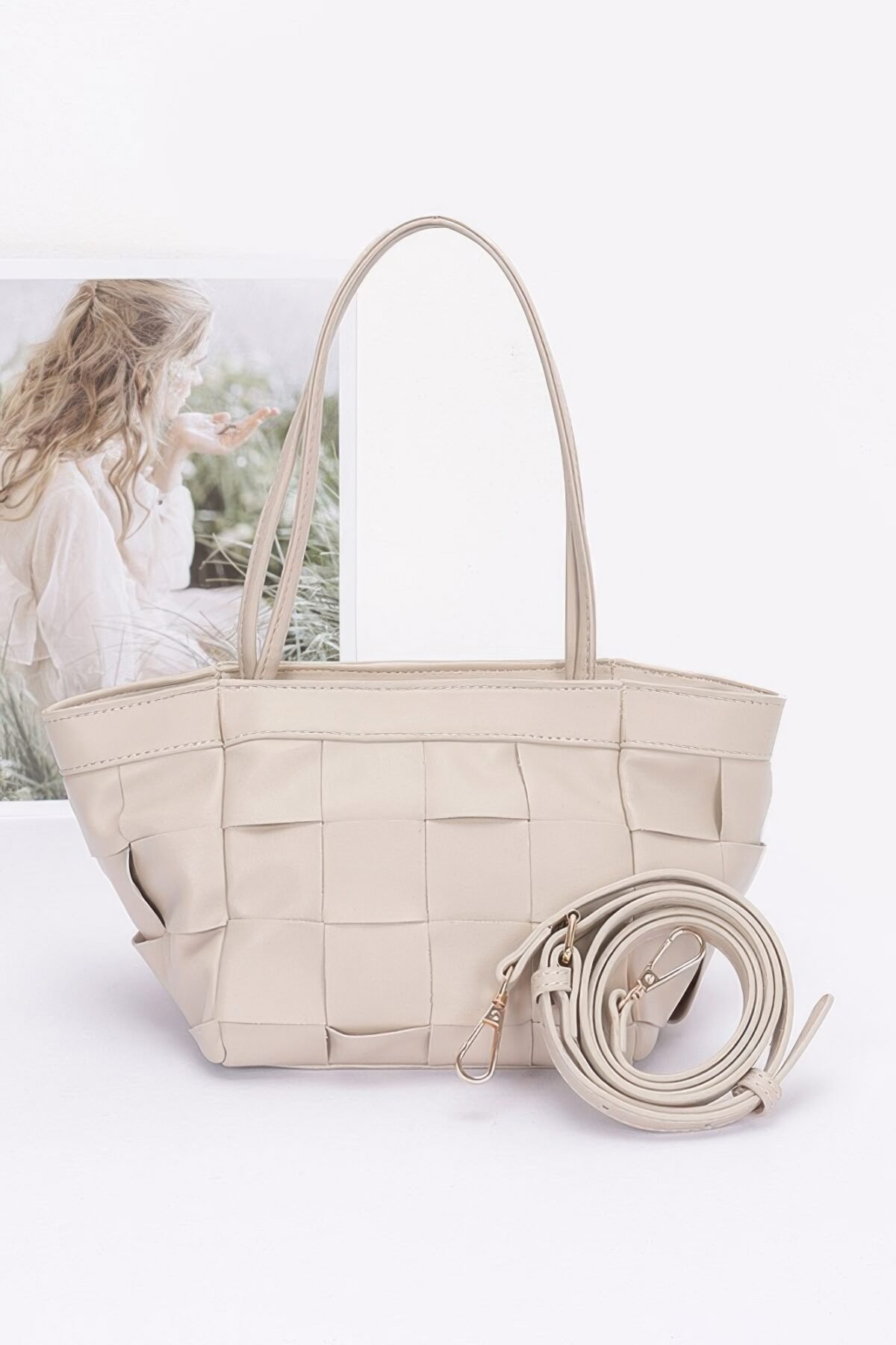 Faux Leather Braided Tote Bag - Image 7