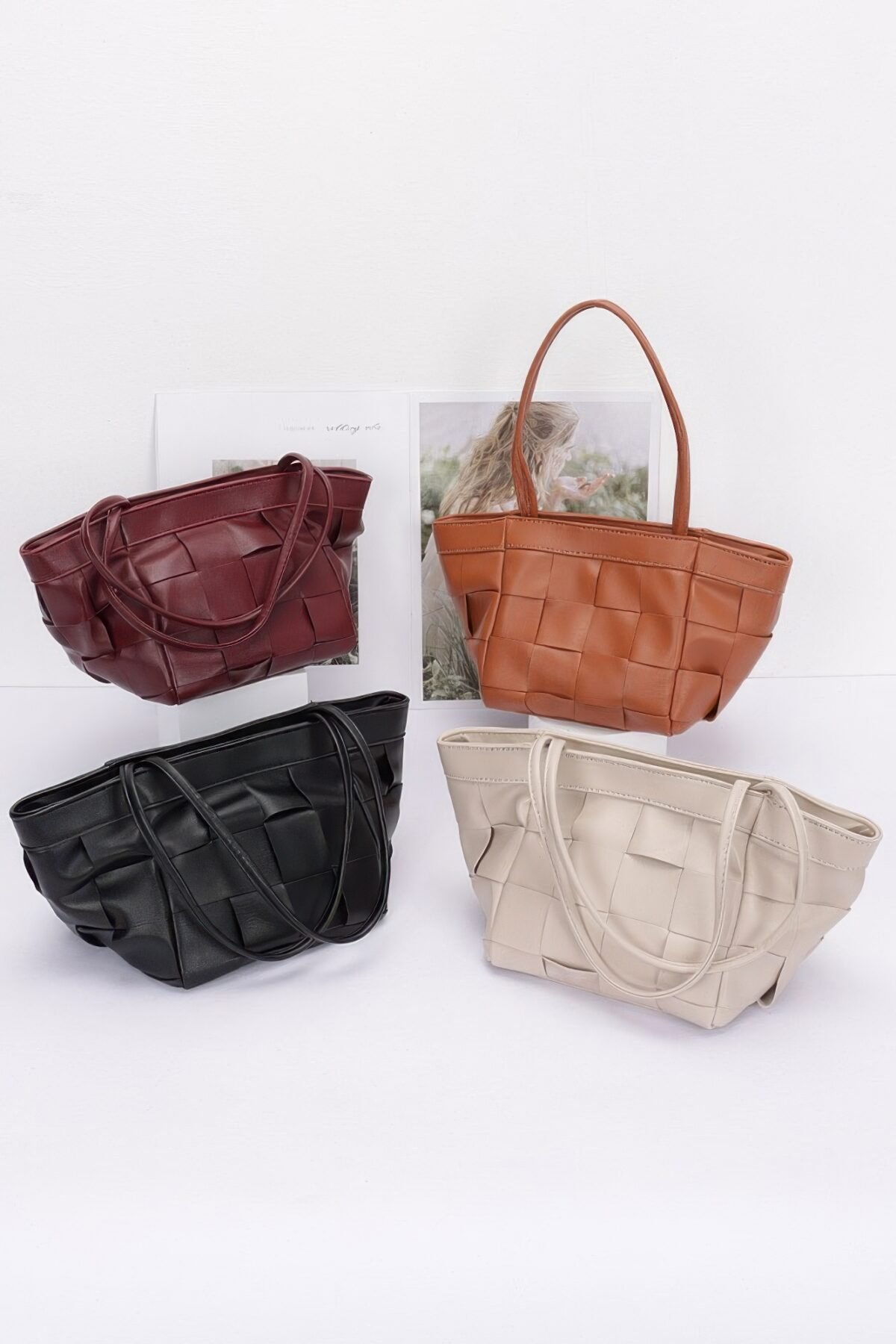 Faux Leather Braided Tote Bag - Image 8