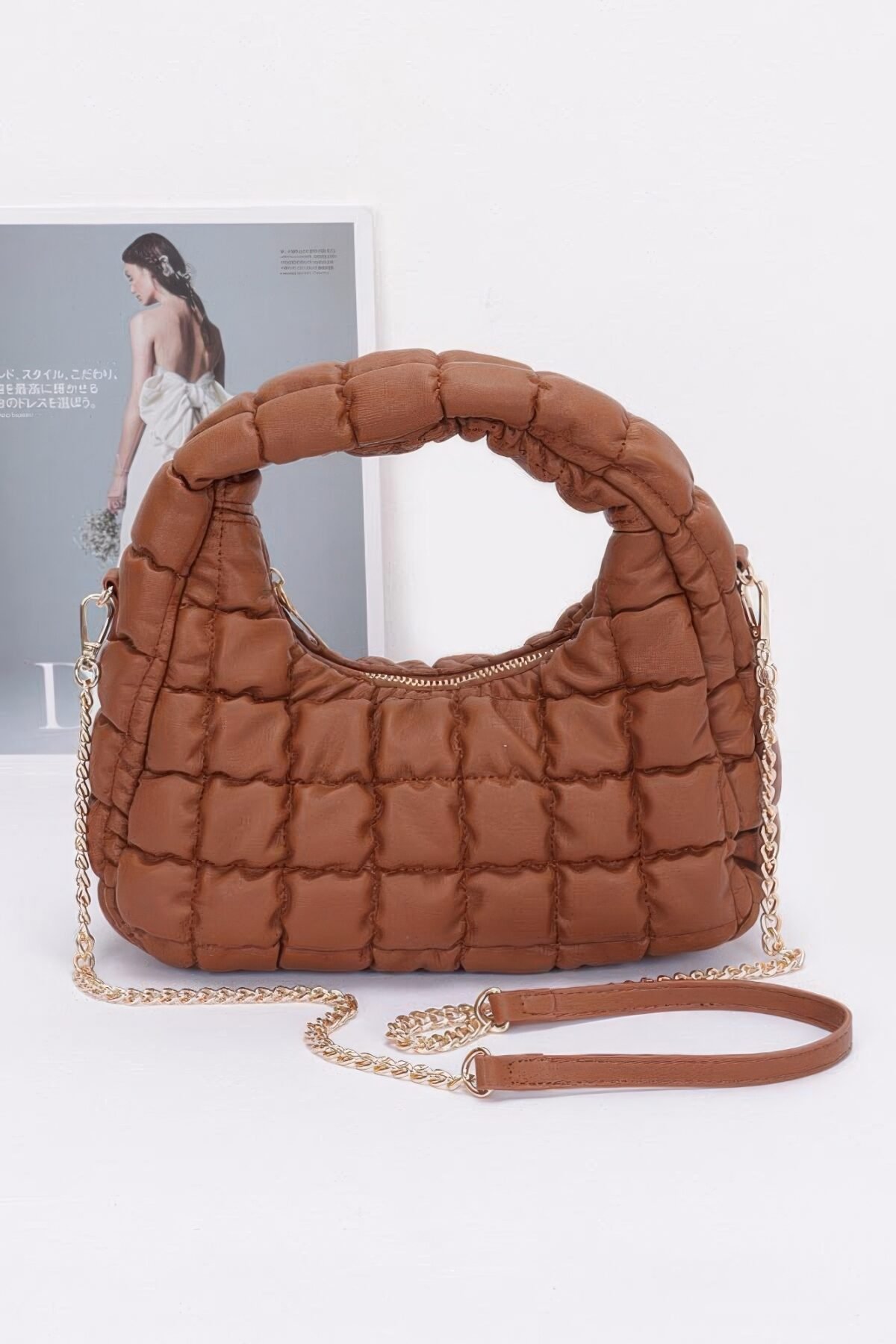 Quilted Faux Leather Padded Hobo Bag - Image 1