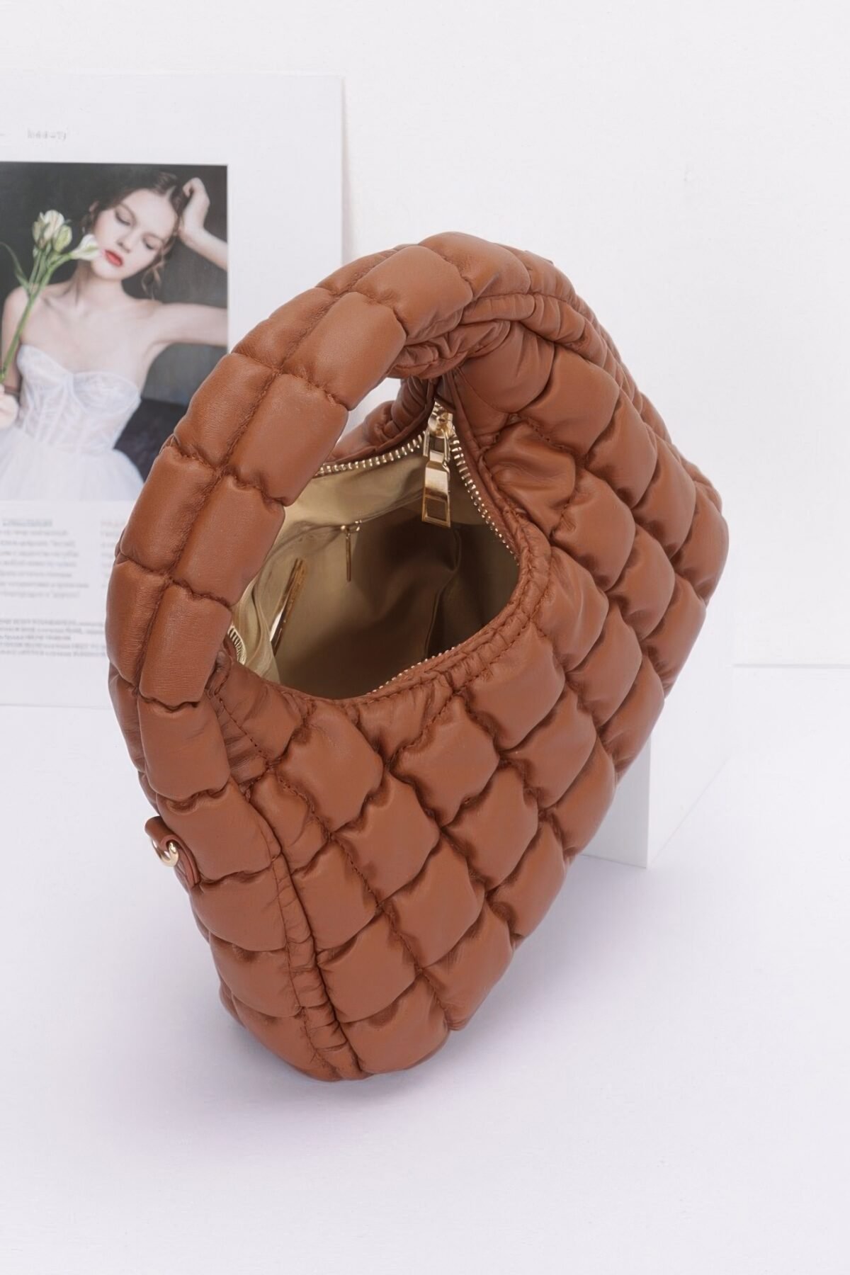 Quilted Faux Leather Padded Hobo Bag - Image 3