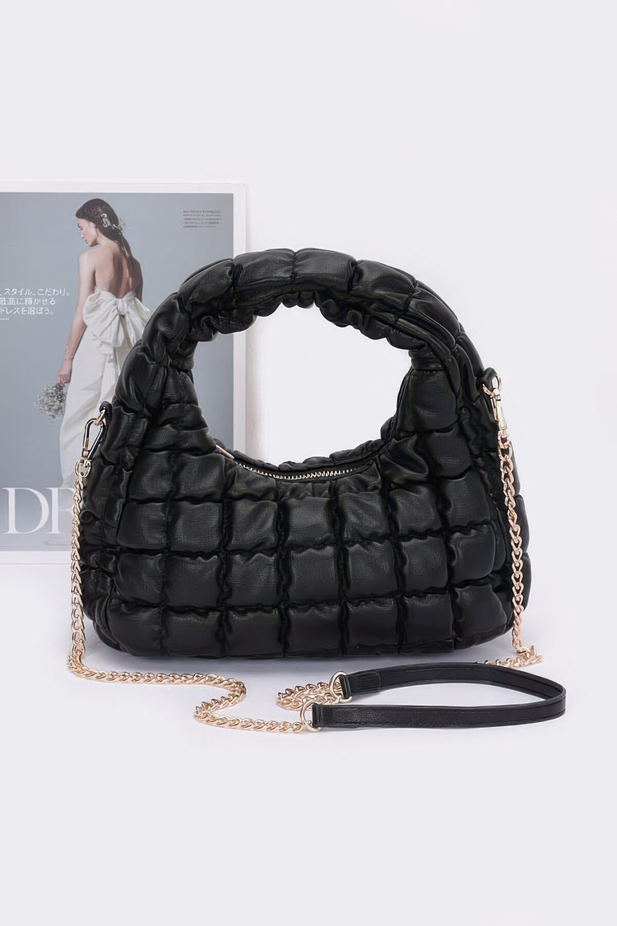 Quilted Faux Leather Padded Hobo Bag - Image 5