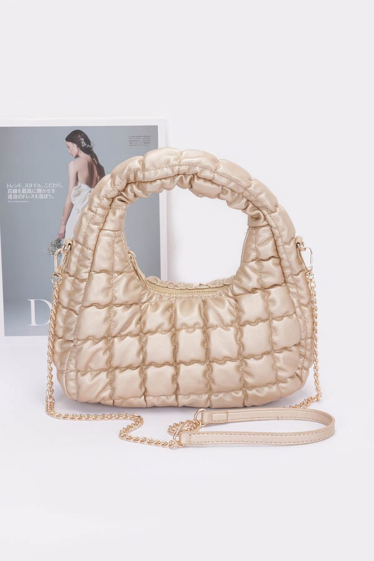 Quilted Faux Leather Padded Hobo Bag - Image 7