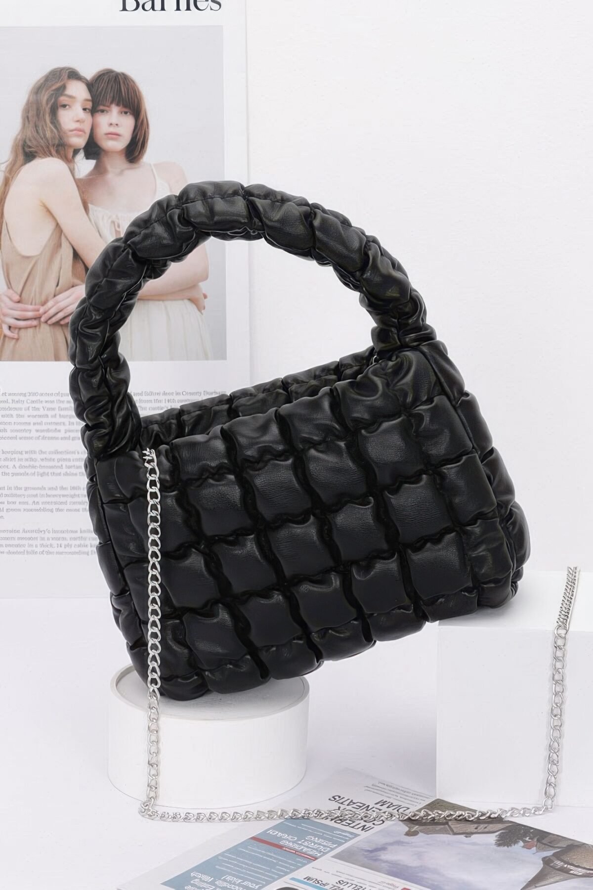Quilted Faux Leather Padded Handle Bag - Image 1