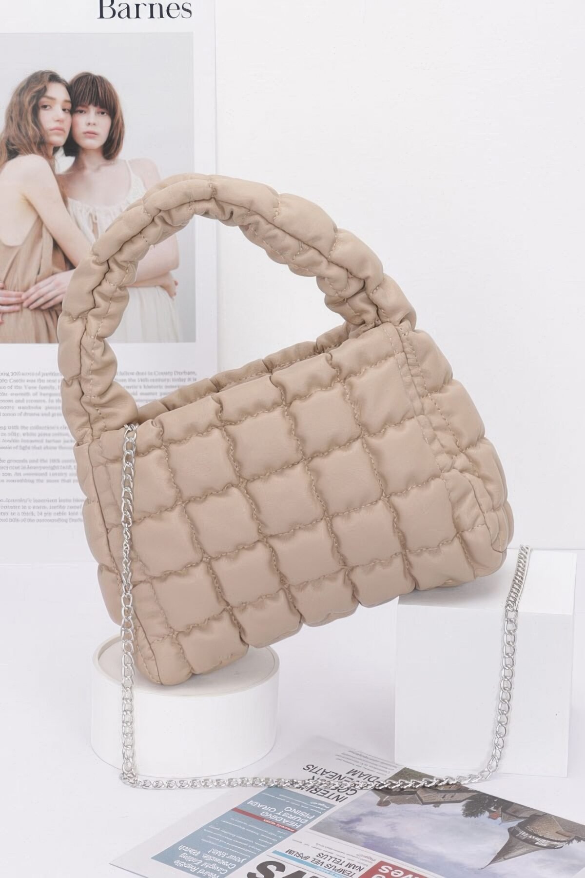 Quilted Faux Leather Padded Handle Bag - Image 6