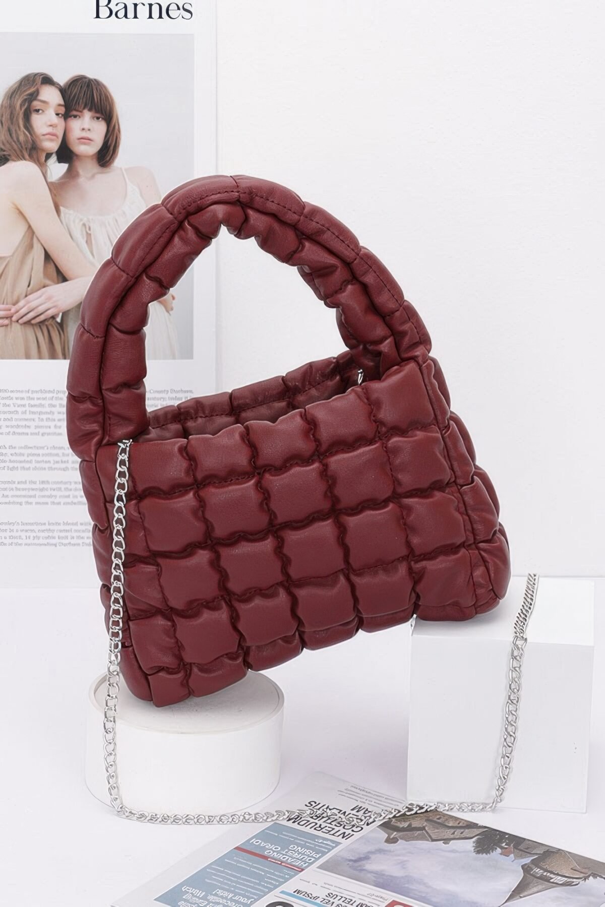 Quilted Faux Leather Padded Handle Bag - Image 7
