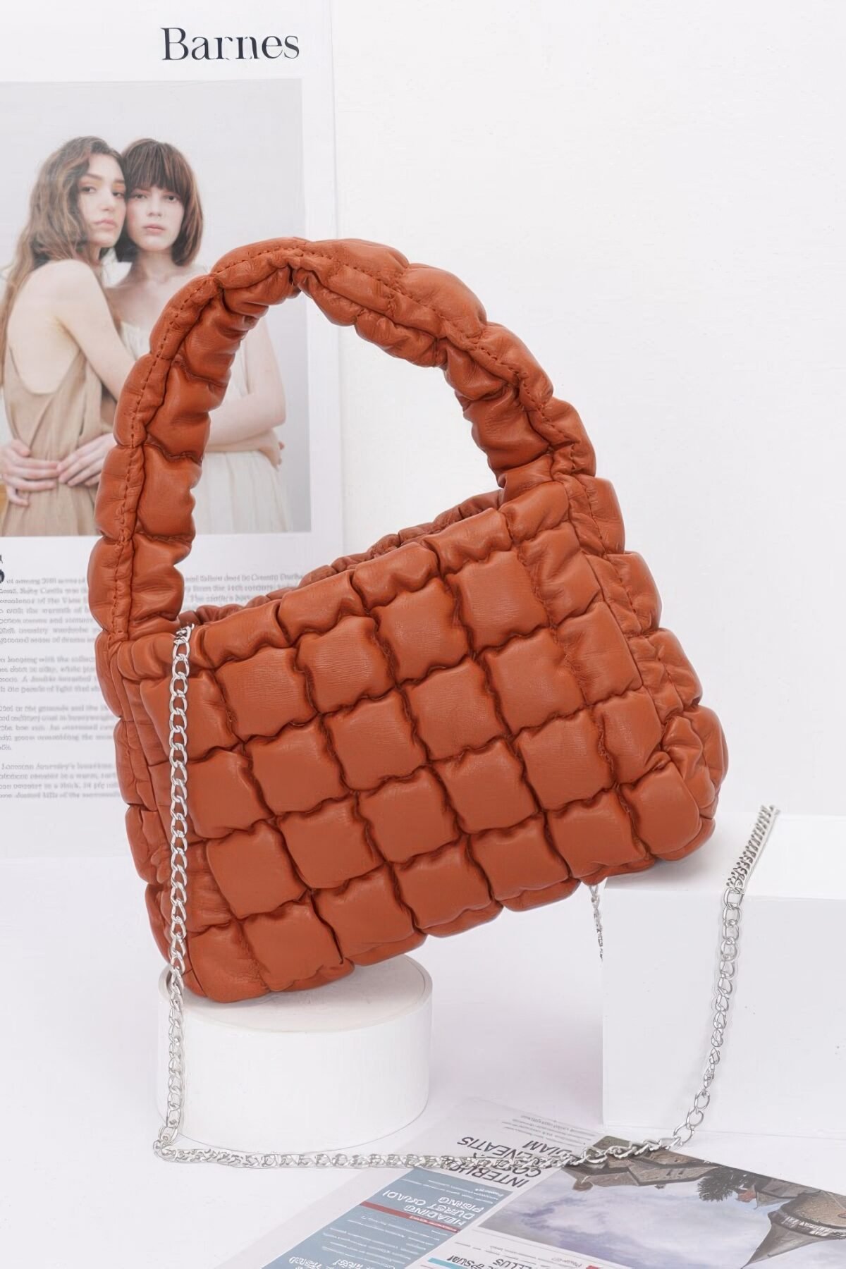 Quilted Faux Leather Padded Handle Bag - Image 8