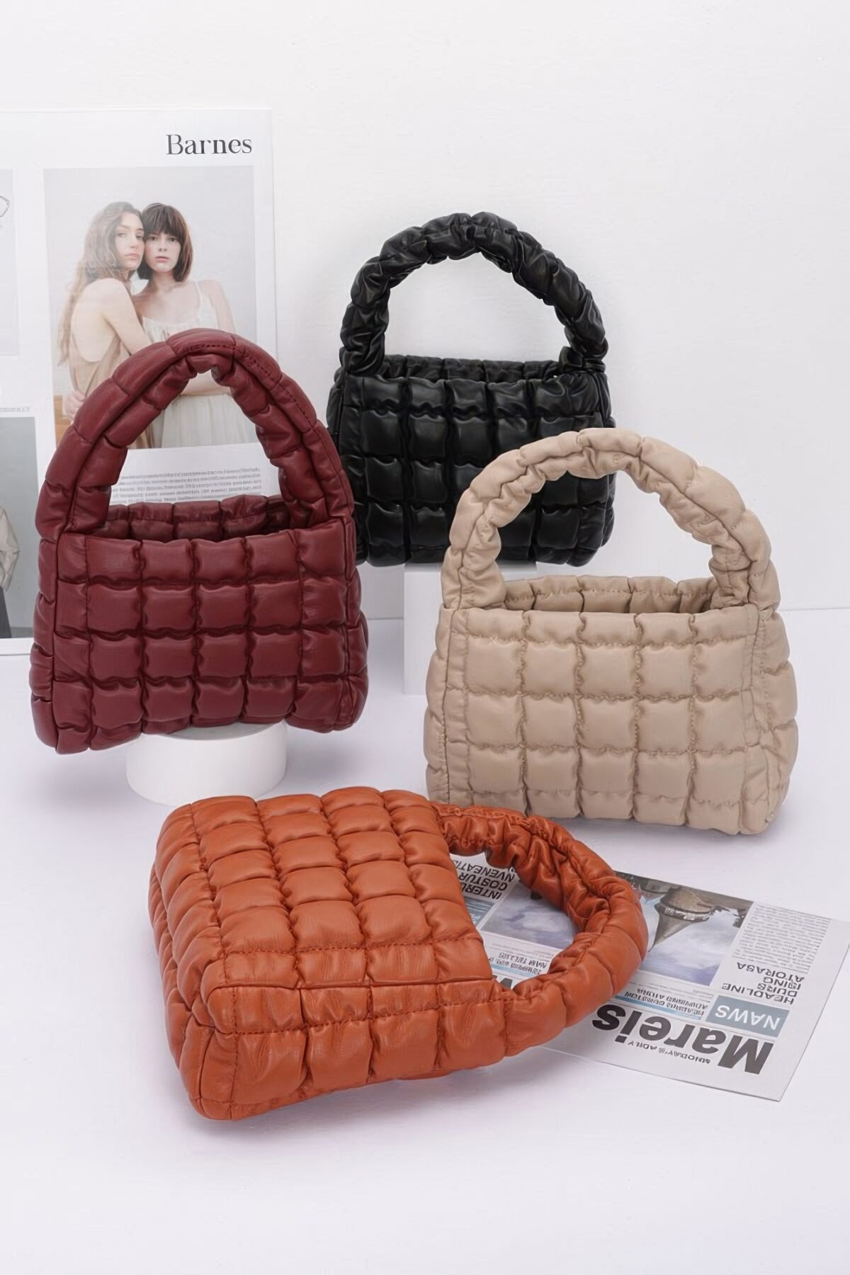 Quilted Faux Leather Padded Handle Bag - Image 9