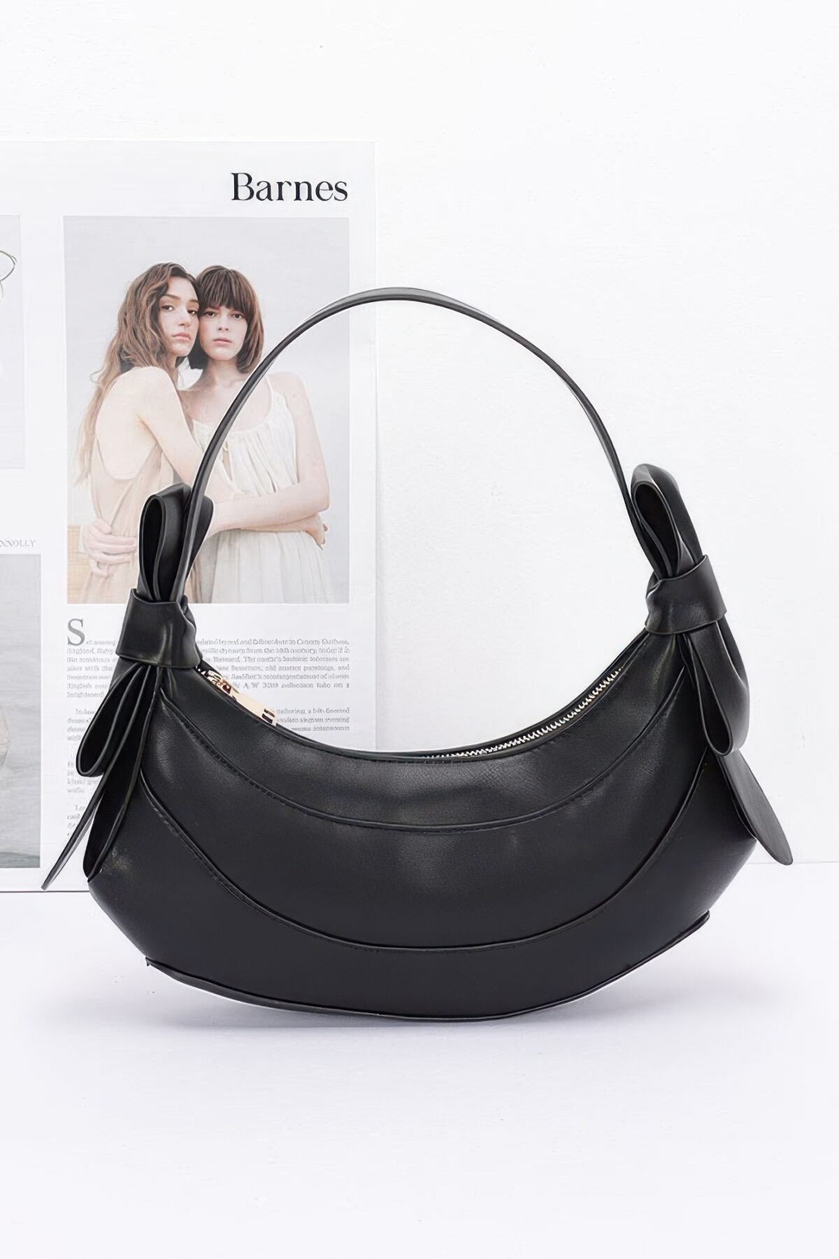 Faux Leather Hobo Bag W/ Bows - Image 1