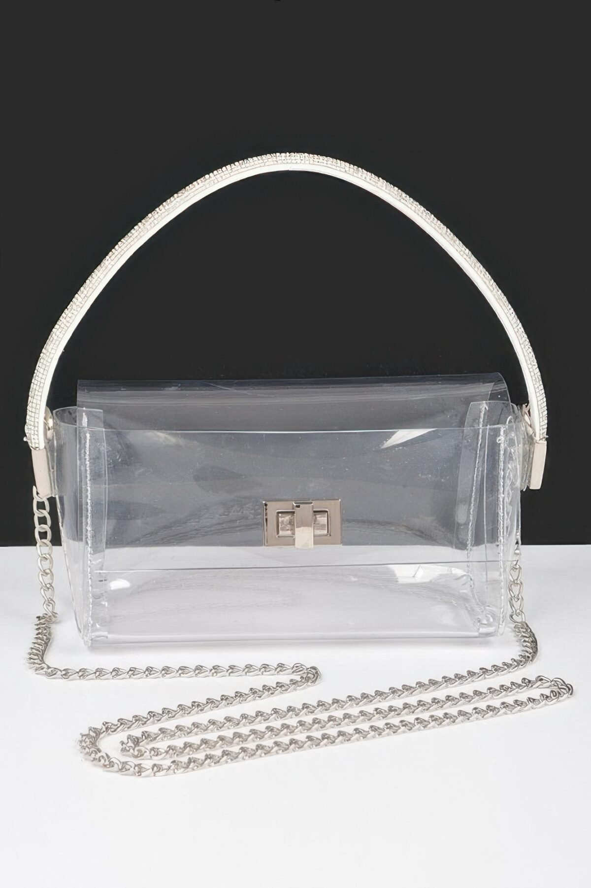 Transparent Rhinestone Top Handle Flap Bag - Image 1