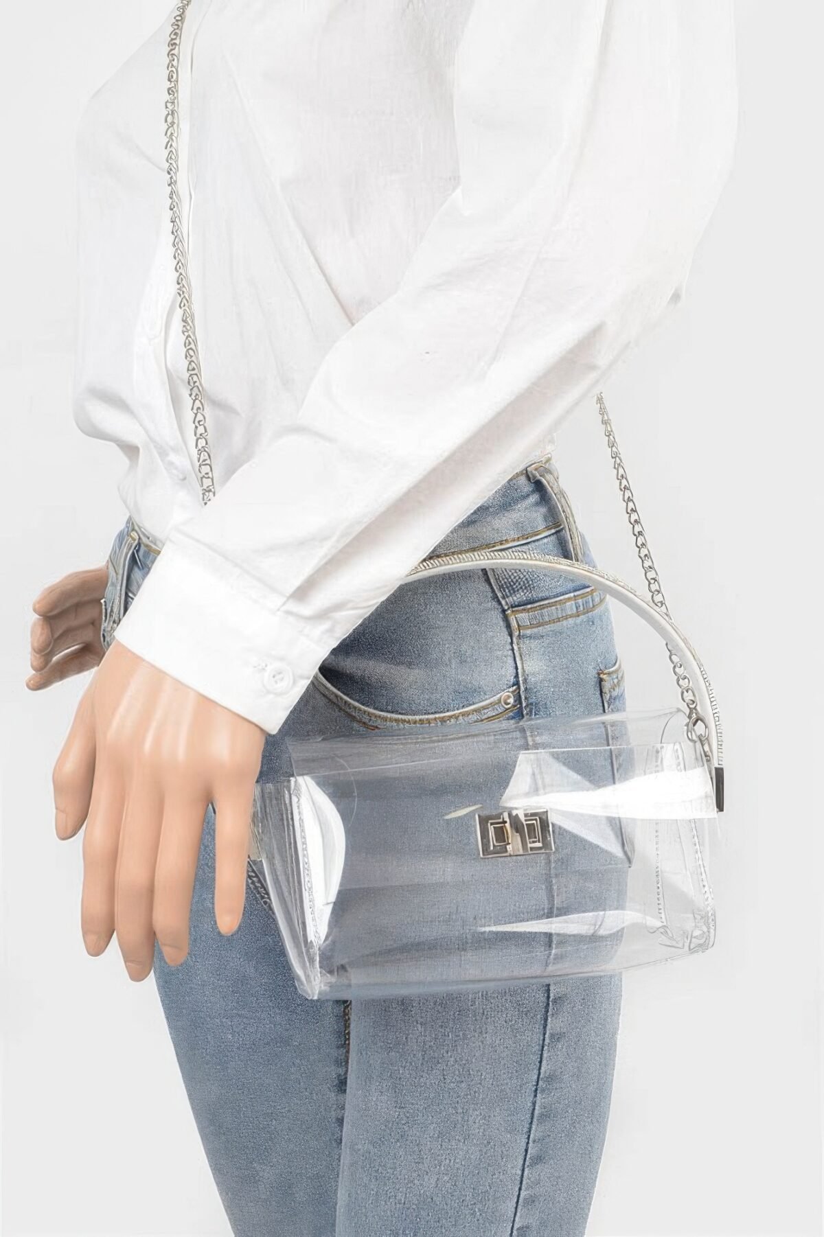 Transparent Rhinestone Top Handle Flap Bag - Image 5