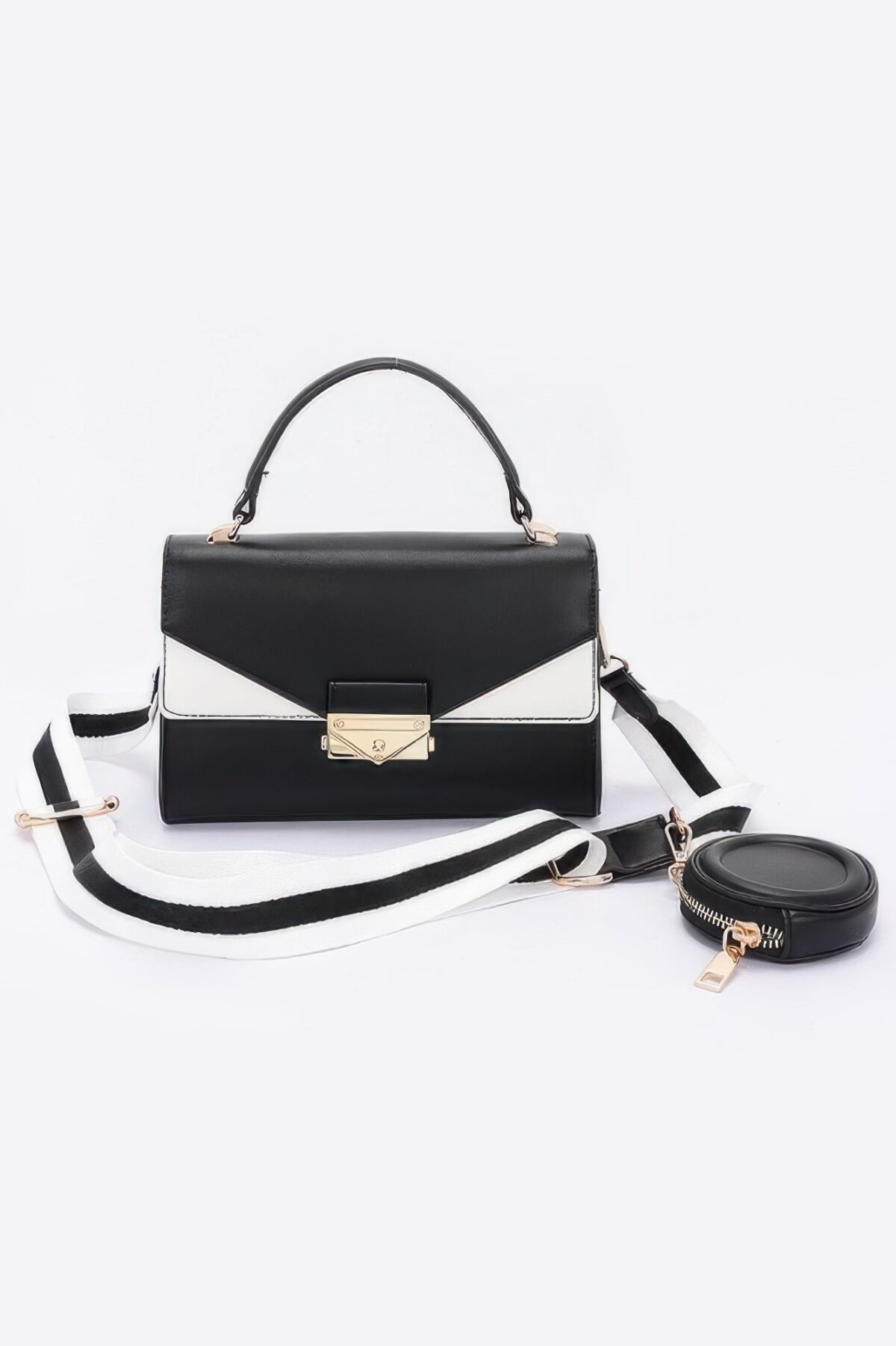 Faux Leather Two Tone Flap Bag - Image 1