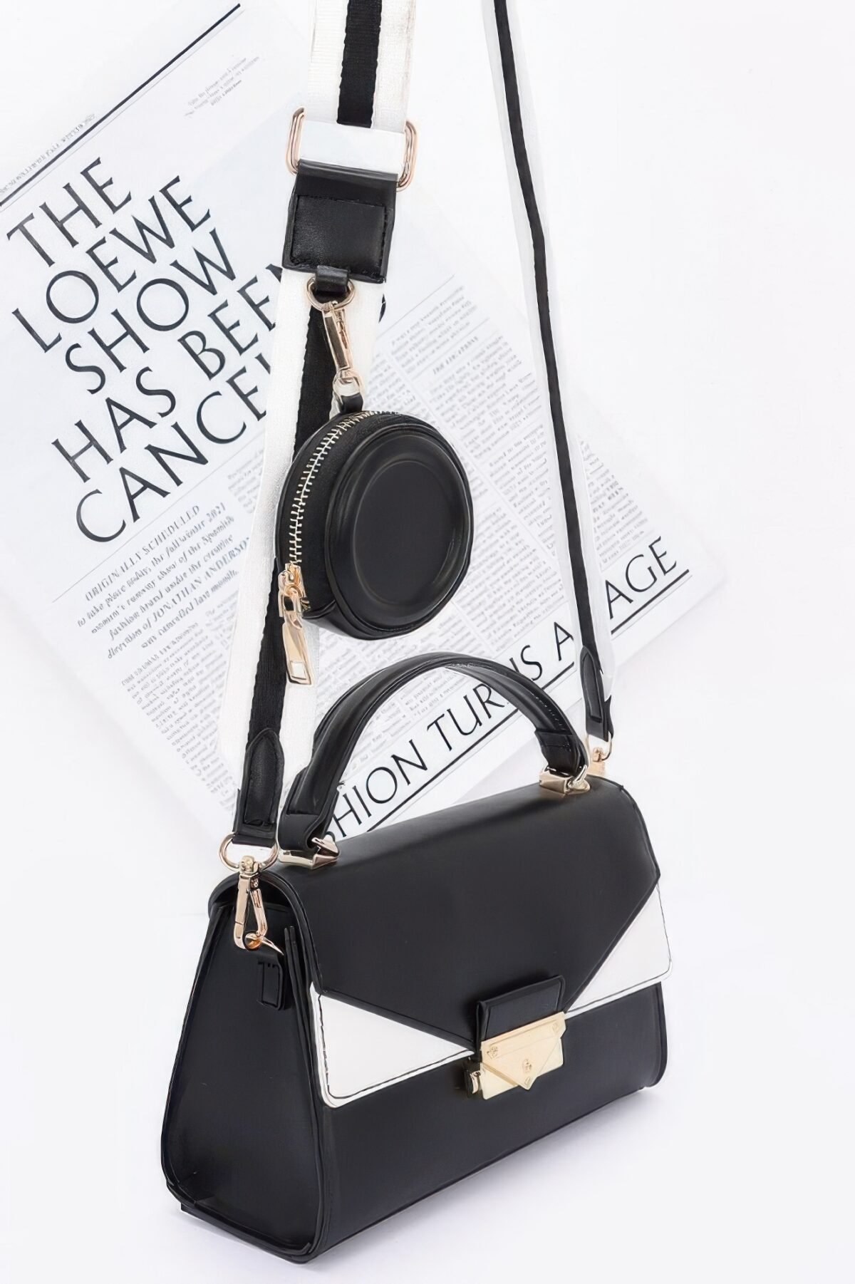 Faux Leather Two Tone Flap Bag - Image 2