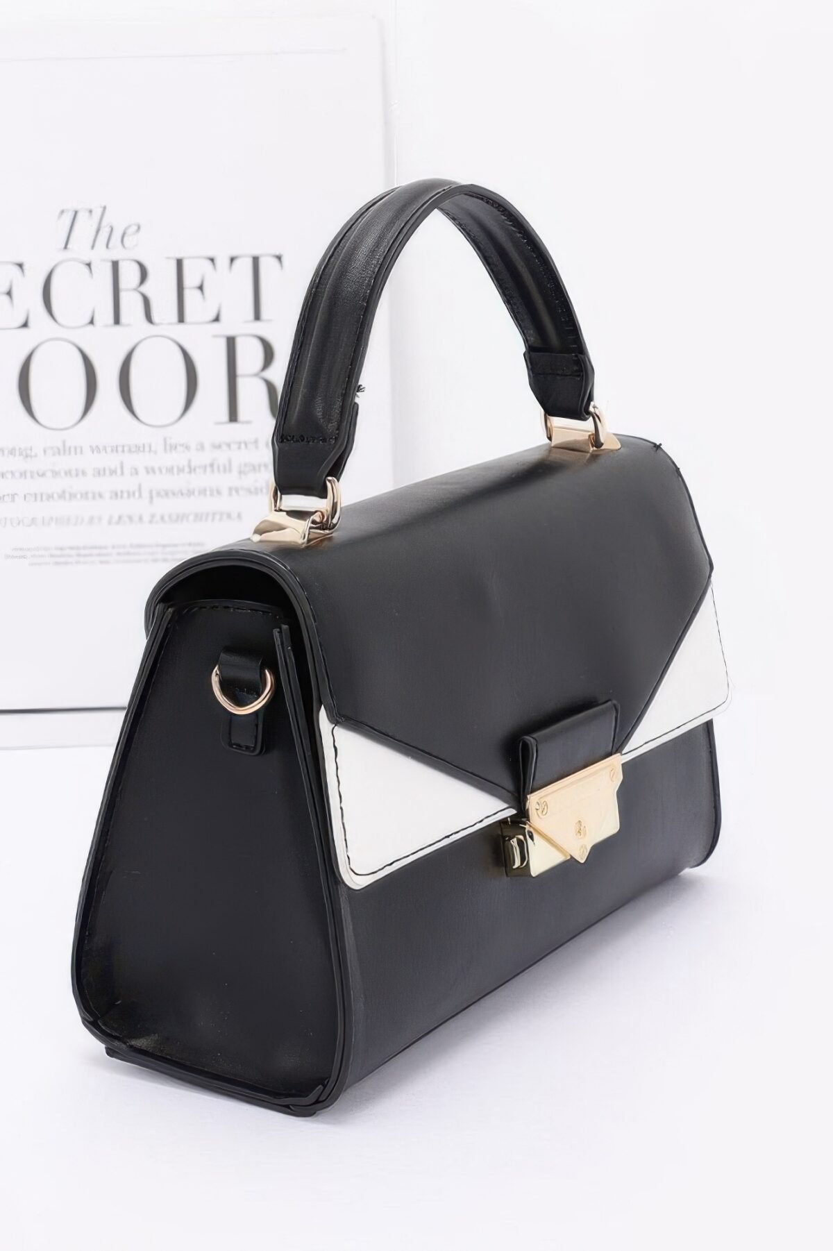 Faux Leather Two Tone Flap Bag - Image 3