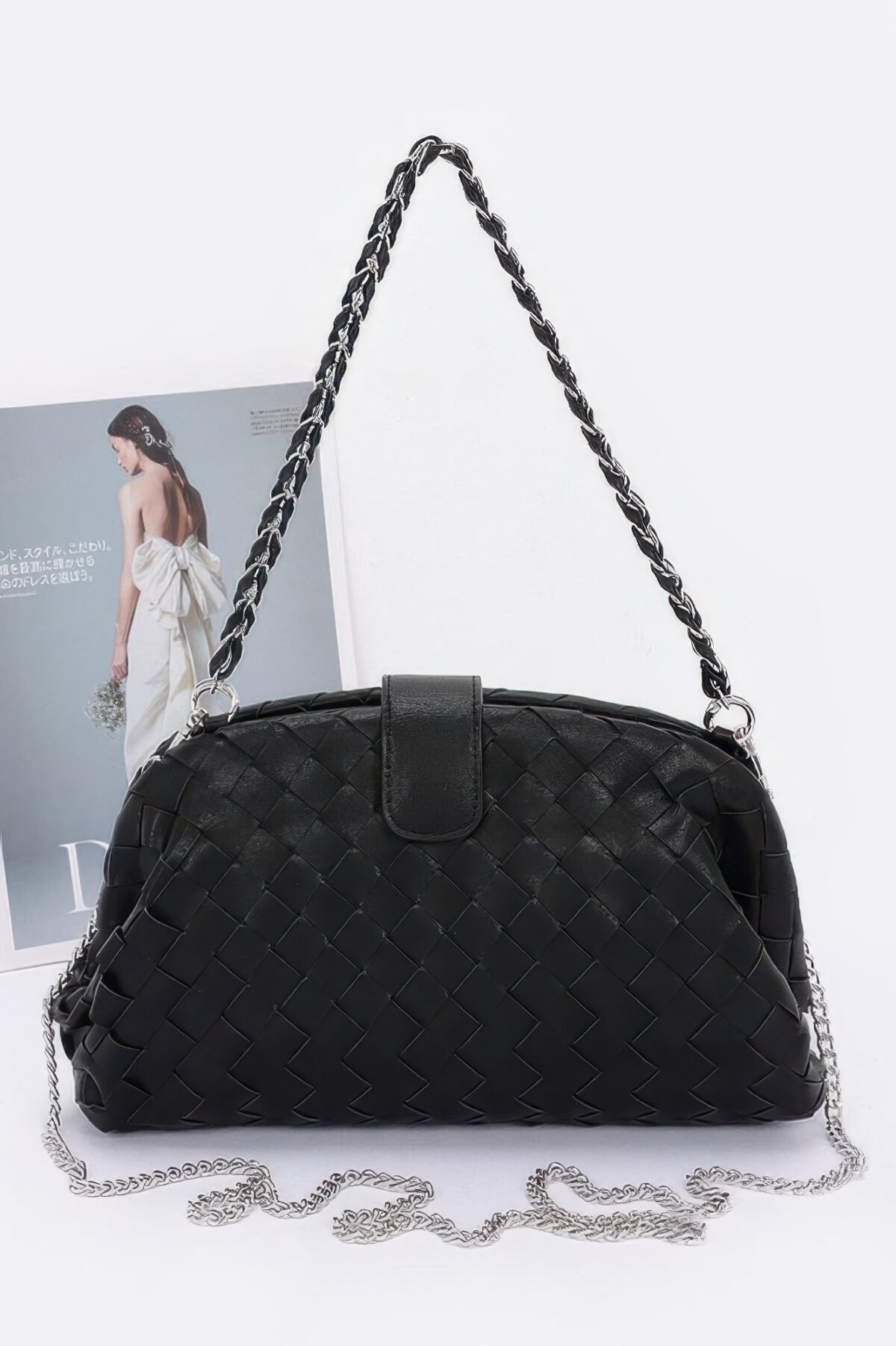 Faux Leather Braided Frame Shoulder Bag - Image 1
