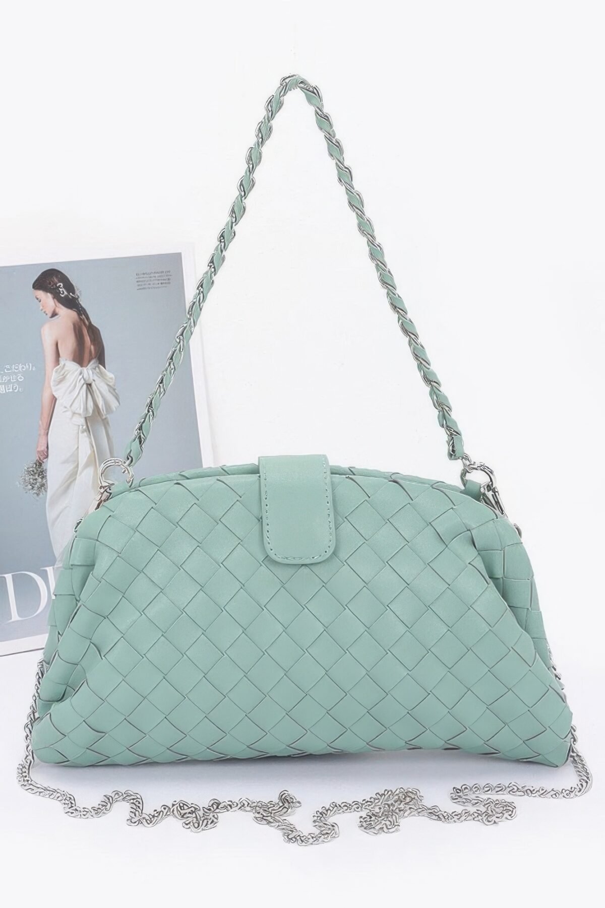 Faux Leather Braided Frame Shoulder Bag - Image 2