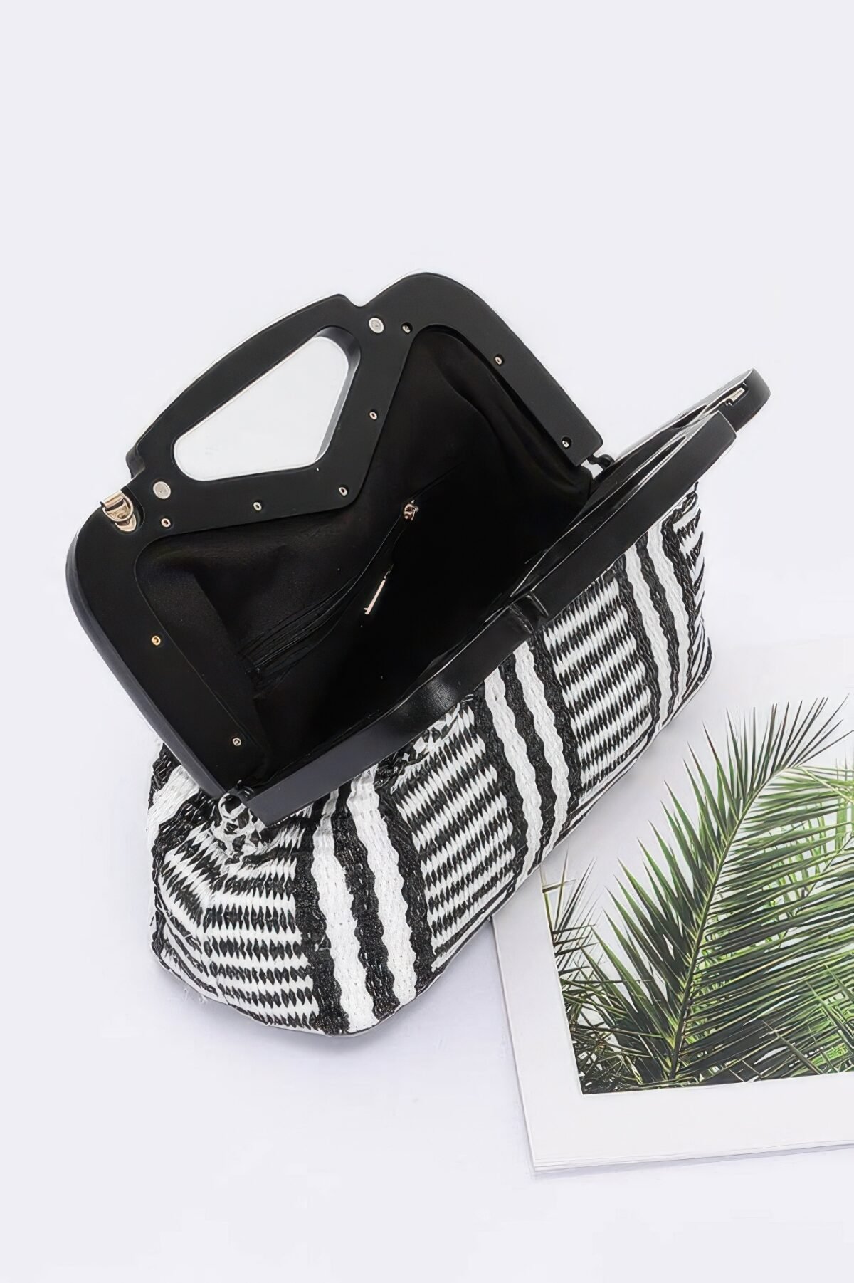 Faux Straw Wood Frame Clutch - Image 3