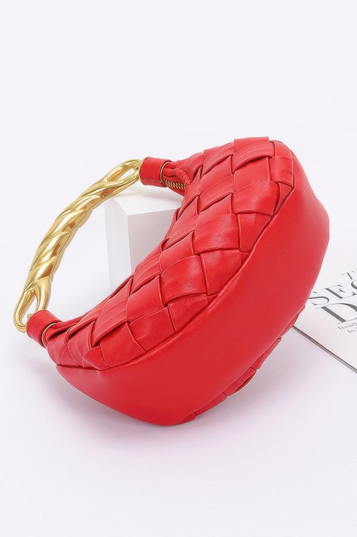 Faux Leather Braided Metal Handle Bag - Image 6