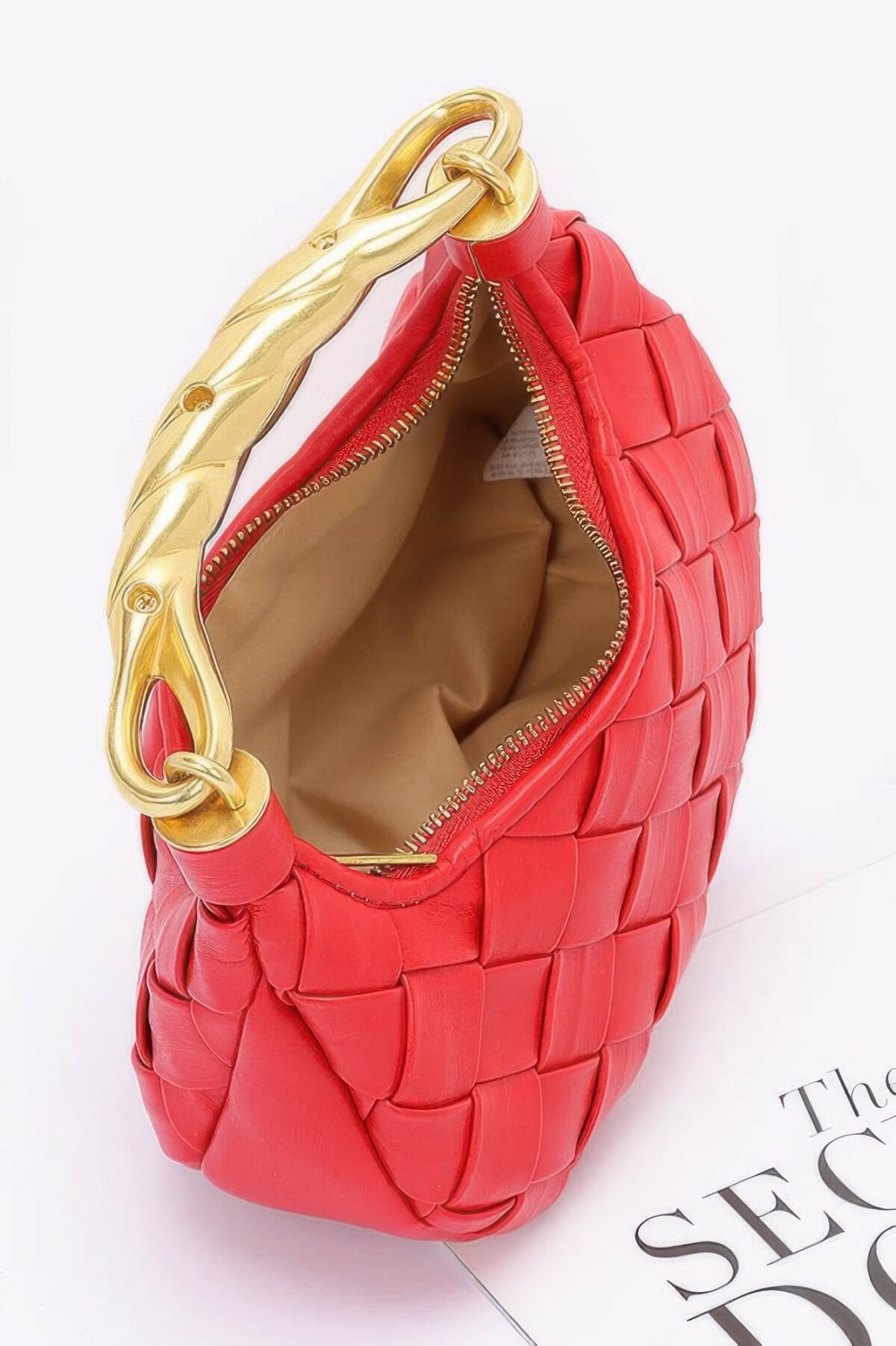 Faux Leather Braided Metal Handle Bag - Image 7