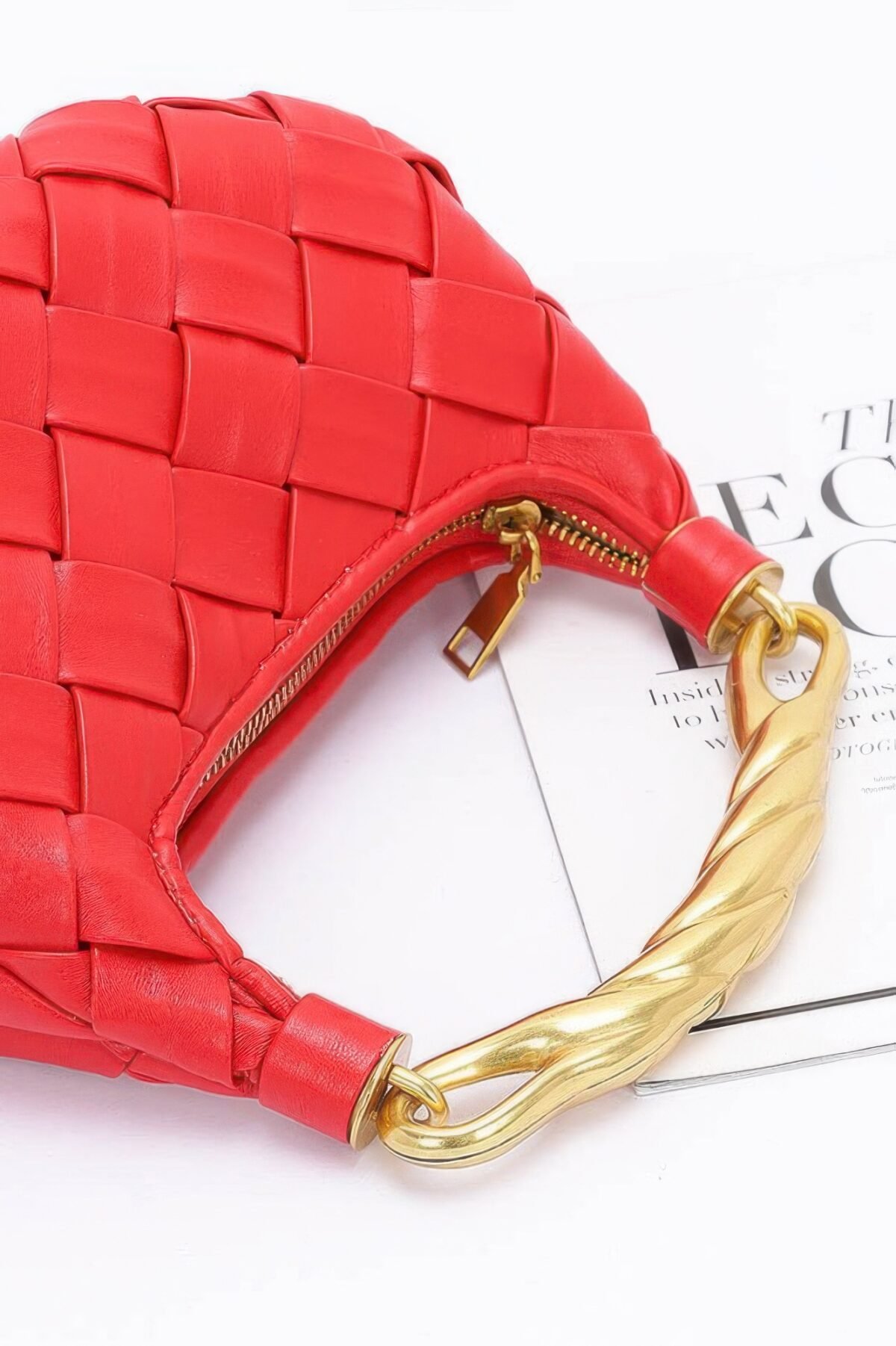 Faux Leather Braided Metal Handle Bag - Image 8