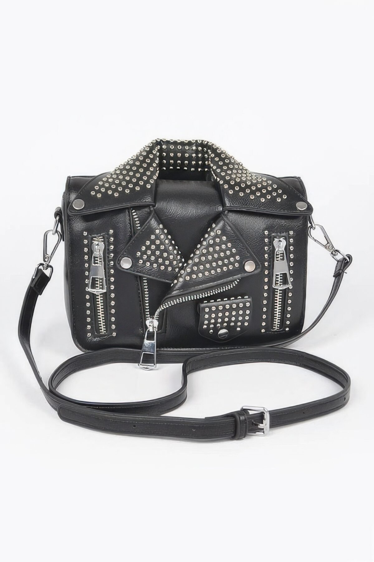 Faux Leather Metal Studded Jacket Clutch - Image 1