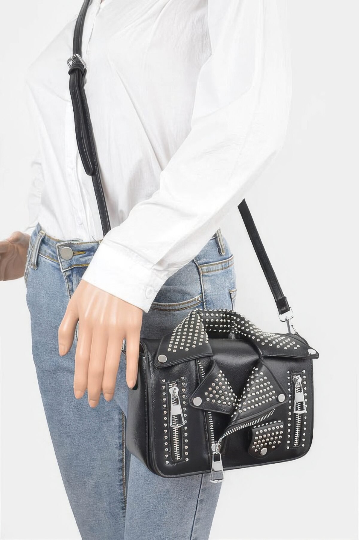 Faux Leather Metal Studded Jacket Clutch - Image 7