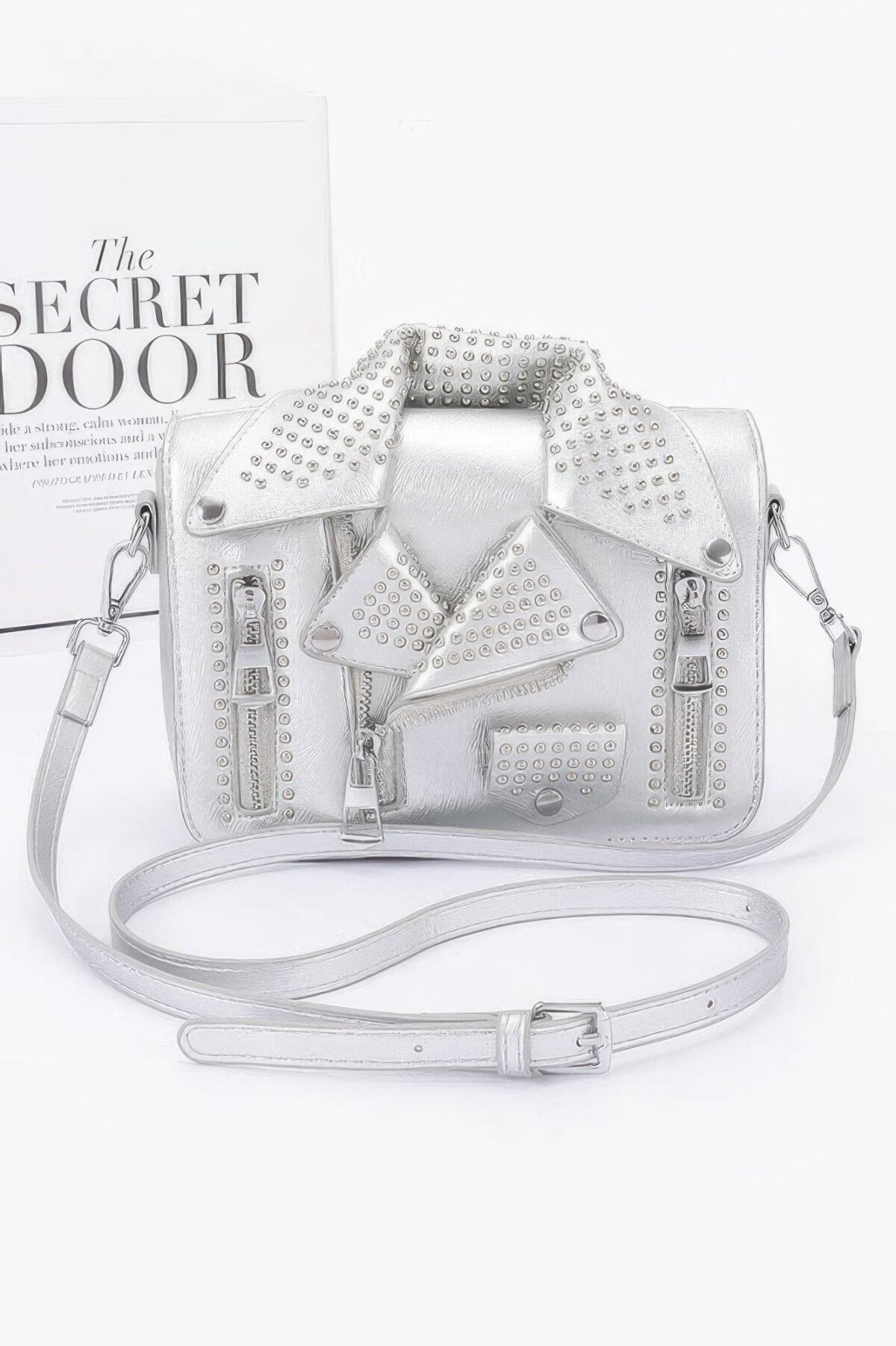 Faux Leather Metal Studded Jacket Clutch - Image 8