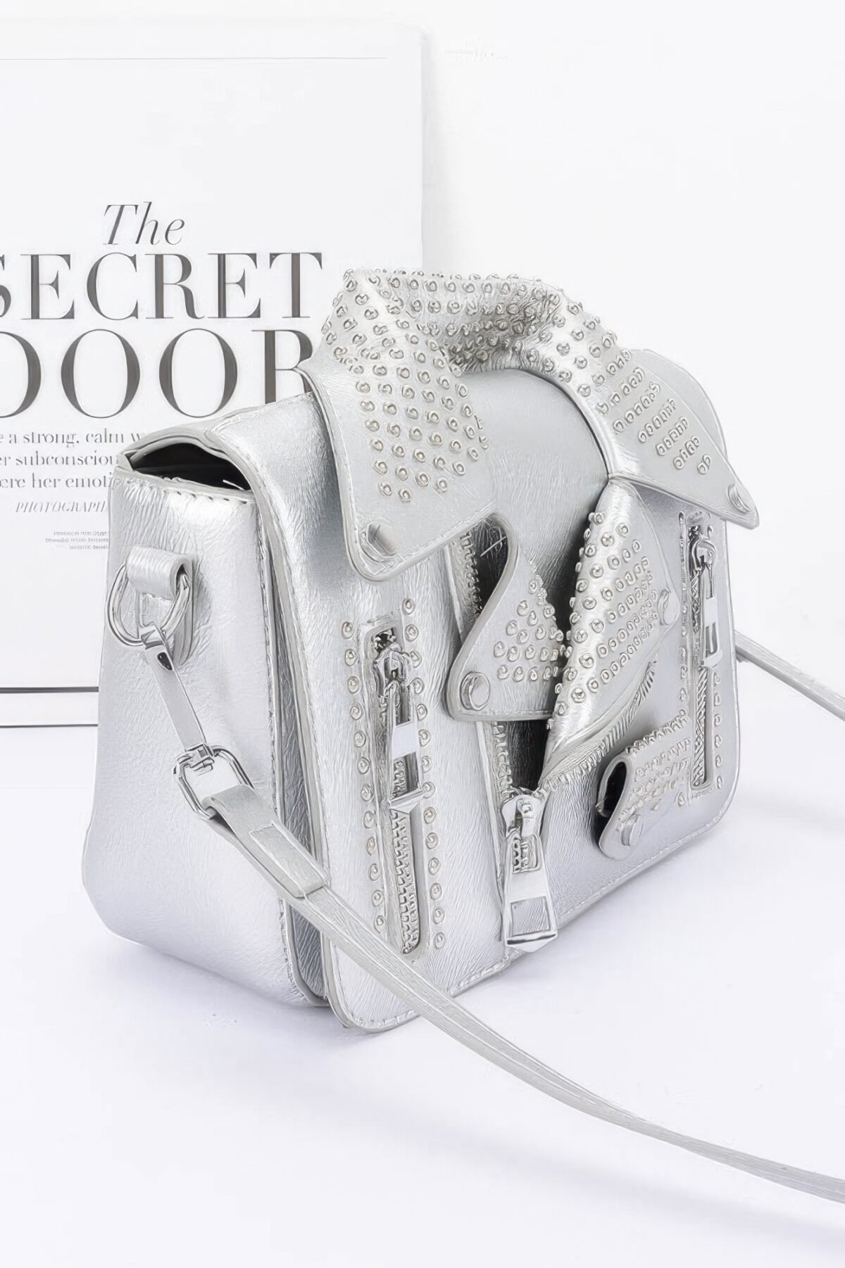 Faux Leather Metal Studded Jacket Clutch - Image 9