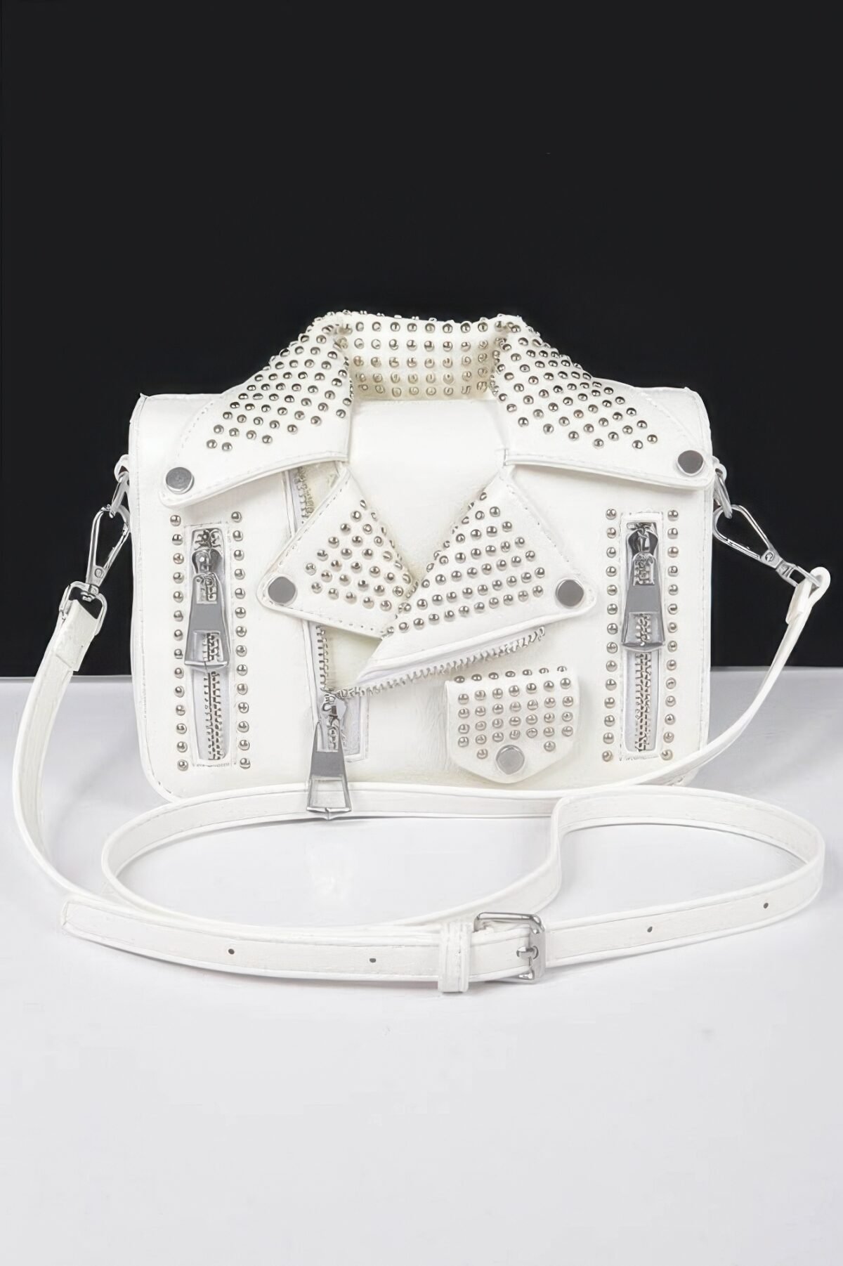 Faux Leather Metal Studded Jacket Clutch - Image 13