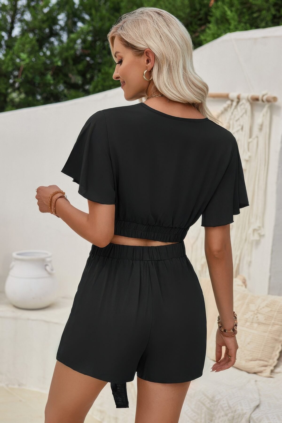 Two Pieces V Neck Ruffle Crop Shirt And Wrap Sets - Image 12