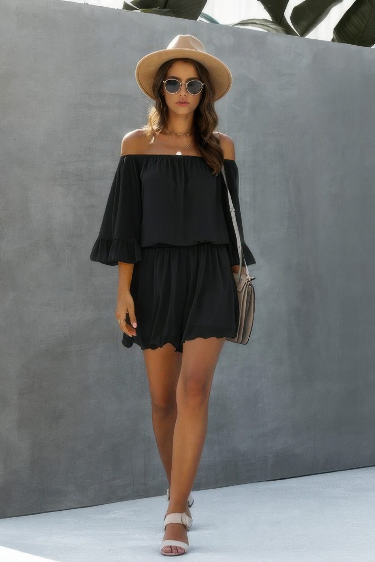 Chiffon Off Shoulder Flare Sleeves Loose Fit Romper - Image 4