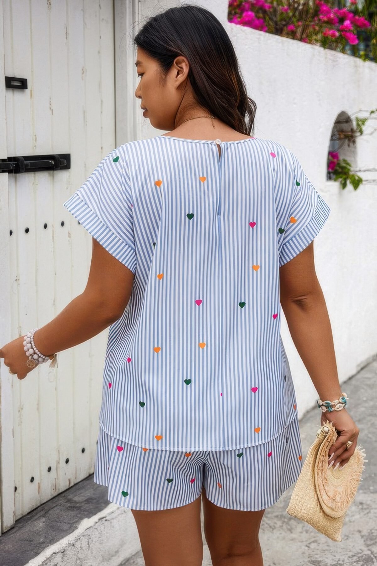 Heart Print Plus Size Two Pieces Strip Loose Sets - Image 4