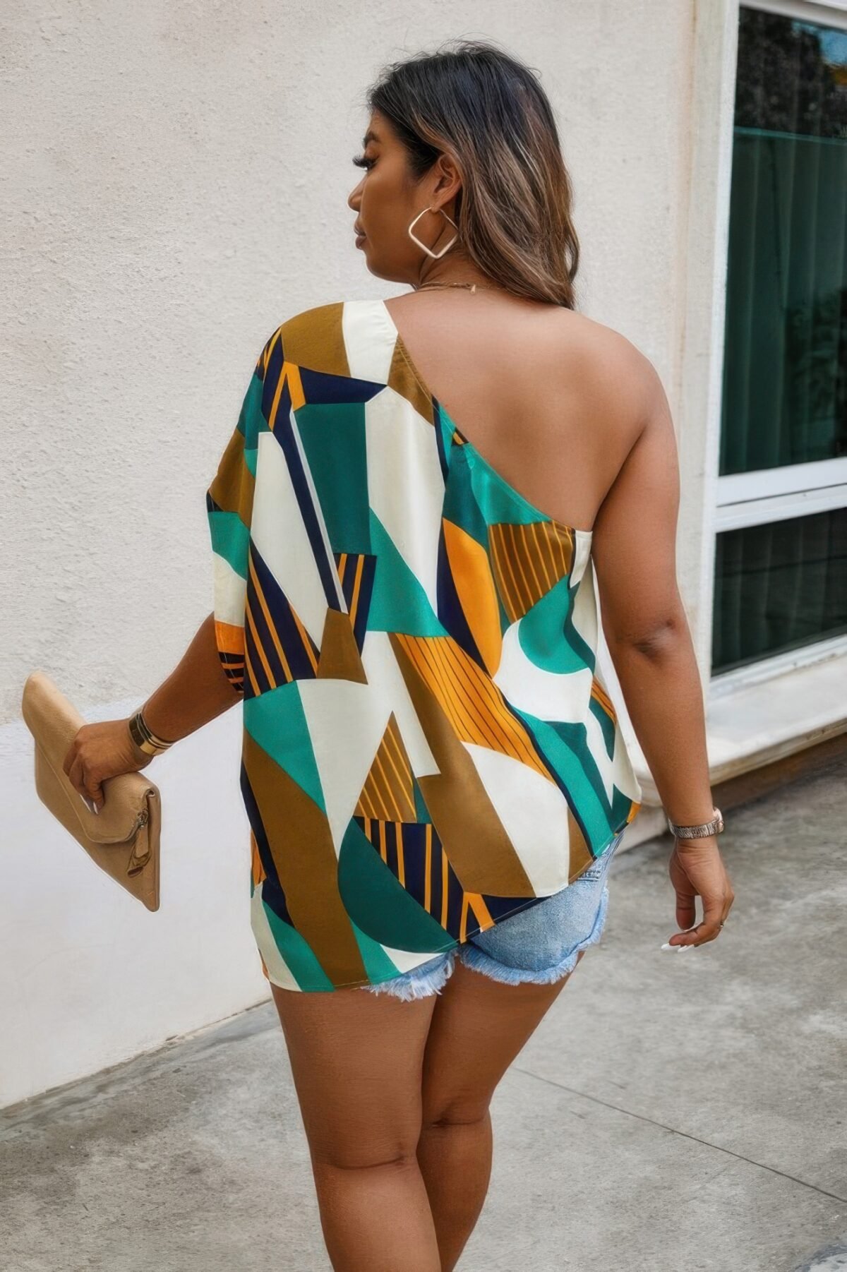 Plus Size One Shoulder Asymmetrical Hem Blouse - Image 6
