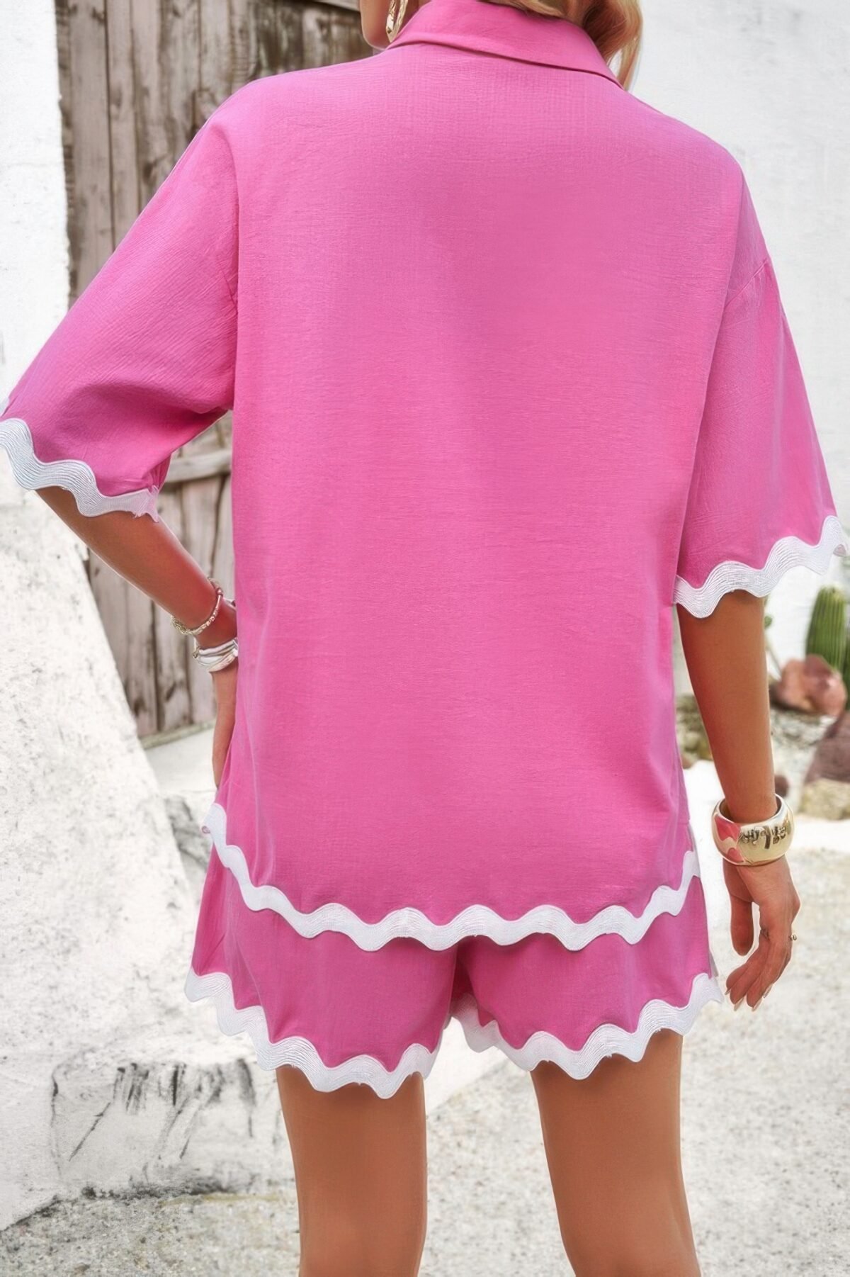 Wave Interlaced Linen Loose Fit Shorts Sets - Image 3