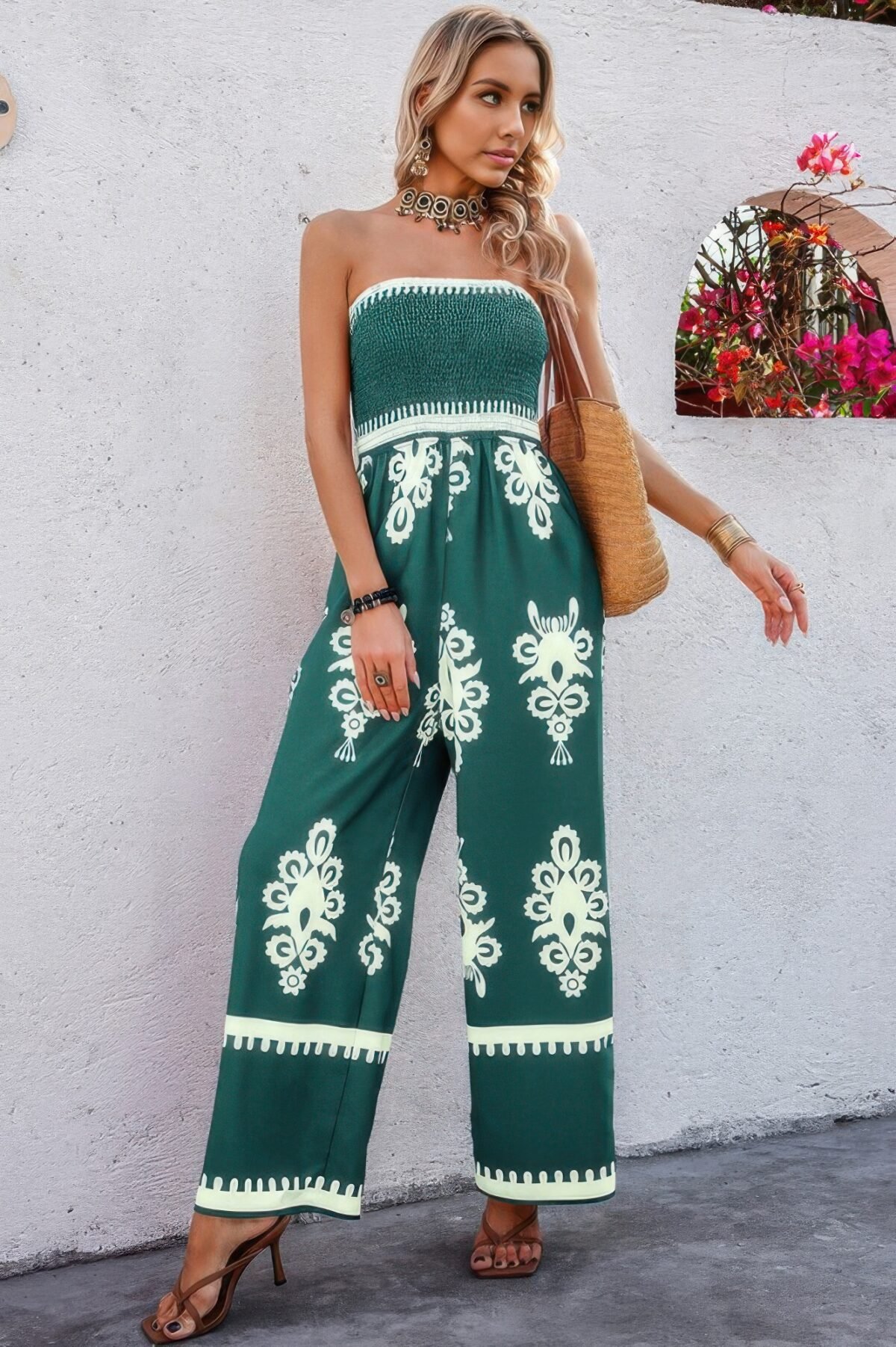 Geo Print Off Shoulder High Waist Fit Jumpsuit - Image 8
