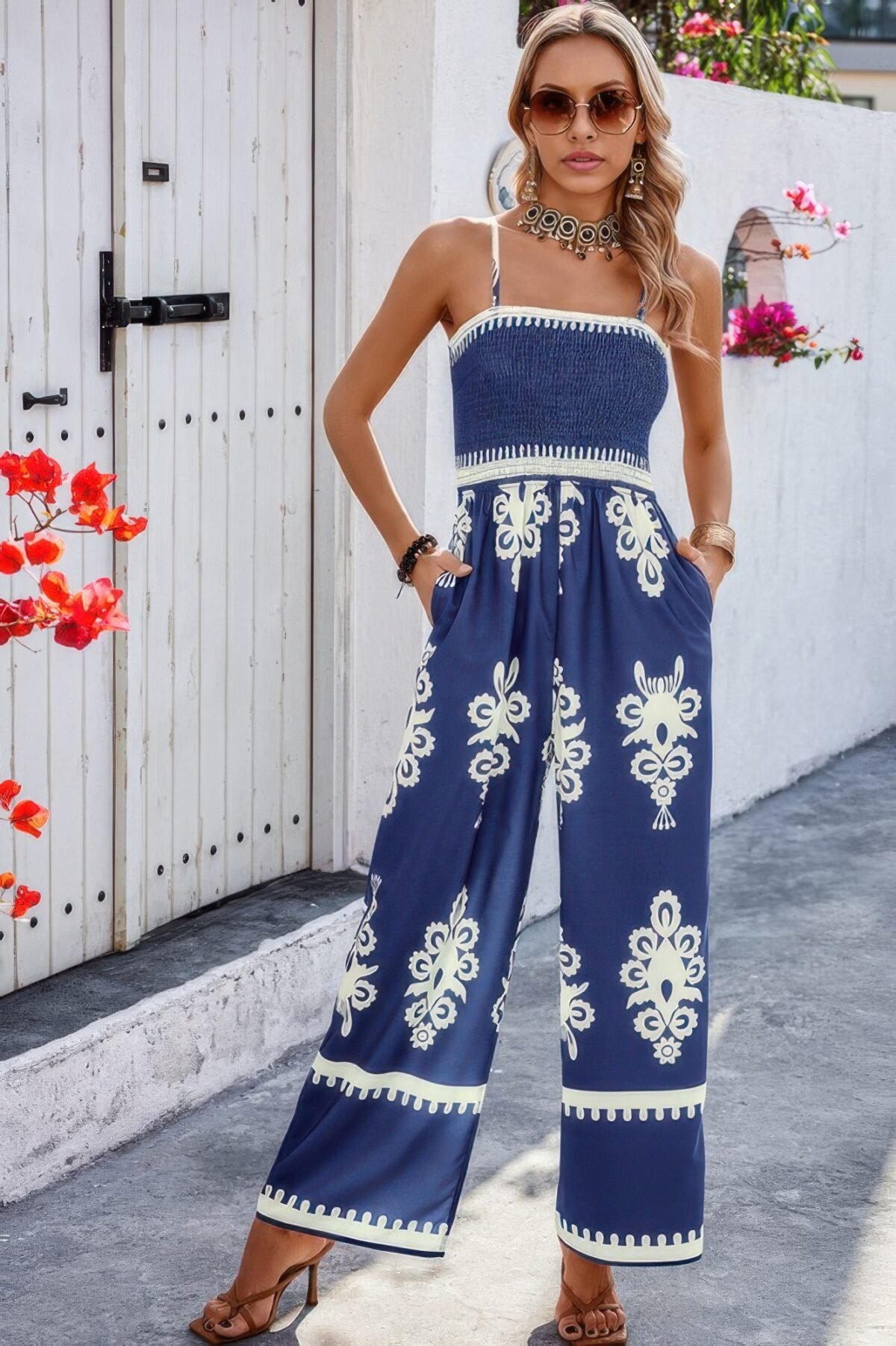 Geo Print Off Shoulder High Waist Fit Jumpsuit - Image 14