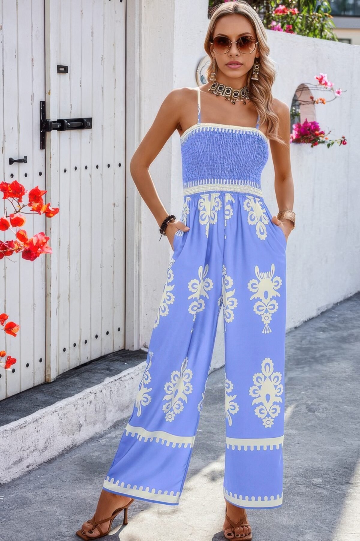 Geo Print Off Shoulder High Waist Fit Jumpsuit - Image 18