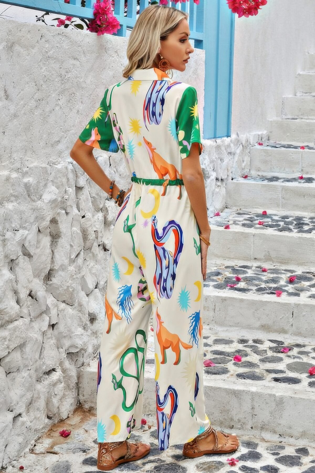 Allover Print Button Up Belt Jumpsuit - Image 5