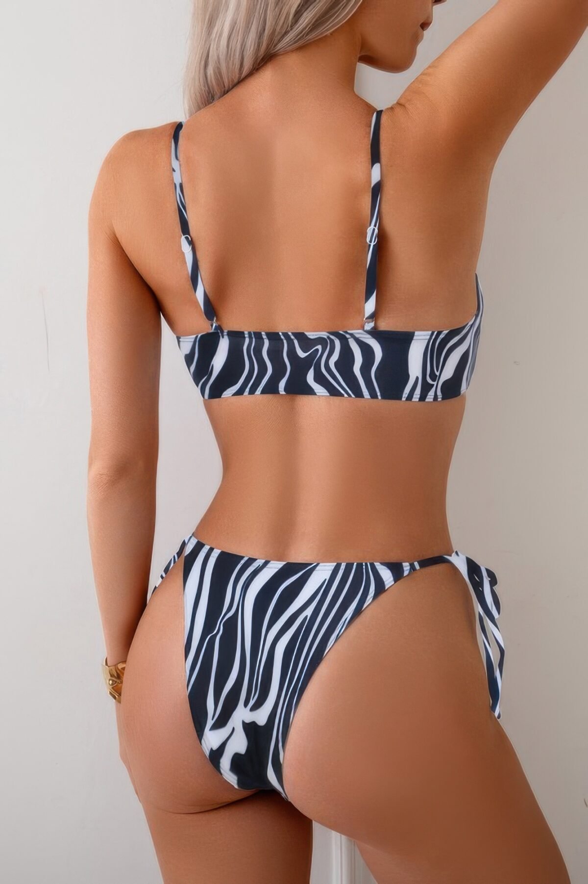 Zebra Print Cross Two Pieces Knot Bikini - Image 7